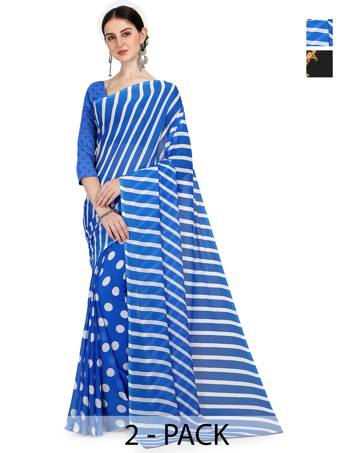 

ANAND SAREES Selection Of 2 Striped Saree, Blue