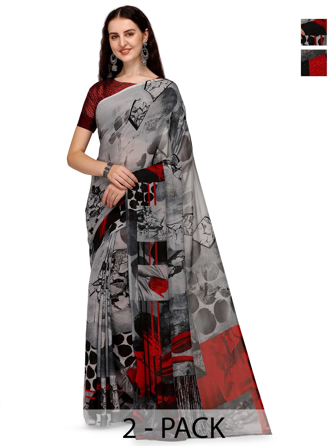 

ANAND SAREES Selection Of 2 Printed Sarees, Black