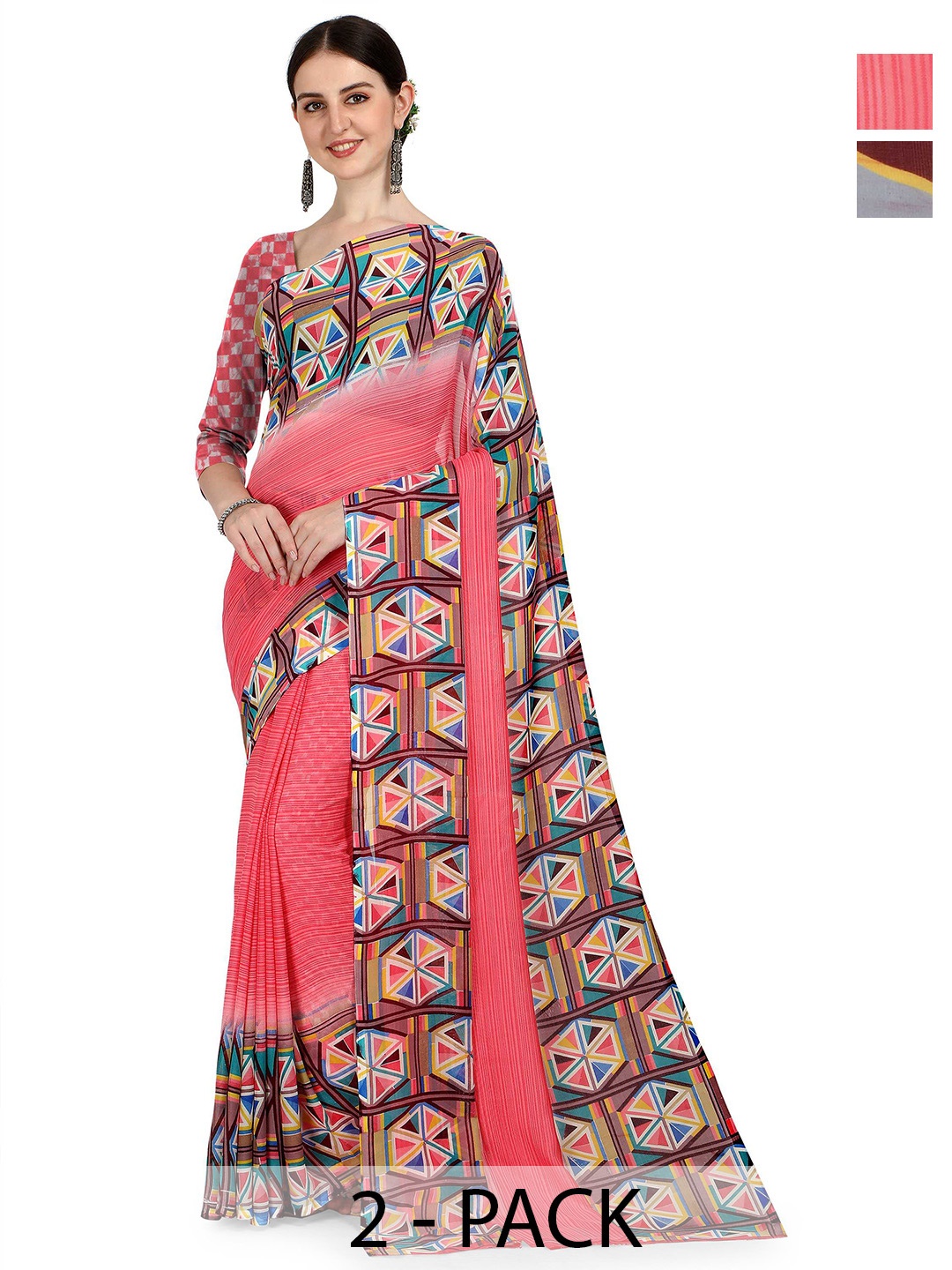 

ANAND SAREES Floral Poly Georgette Saree, Pink