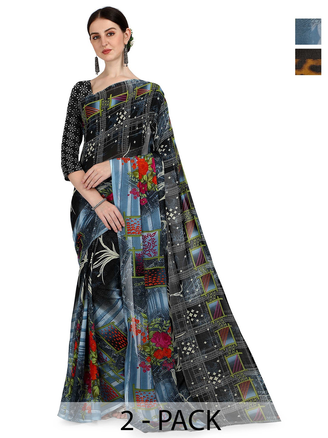 

ANAND SAREES Selection Of 2 Printed Sarees, Grey