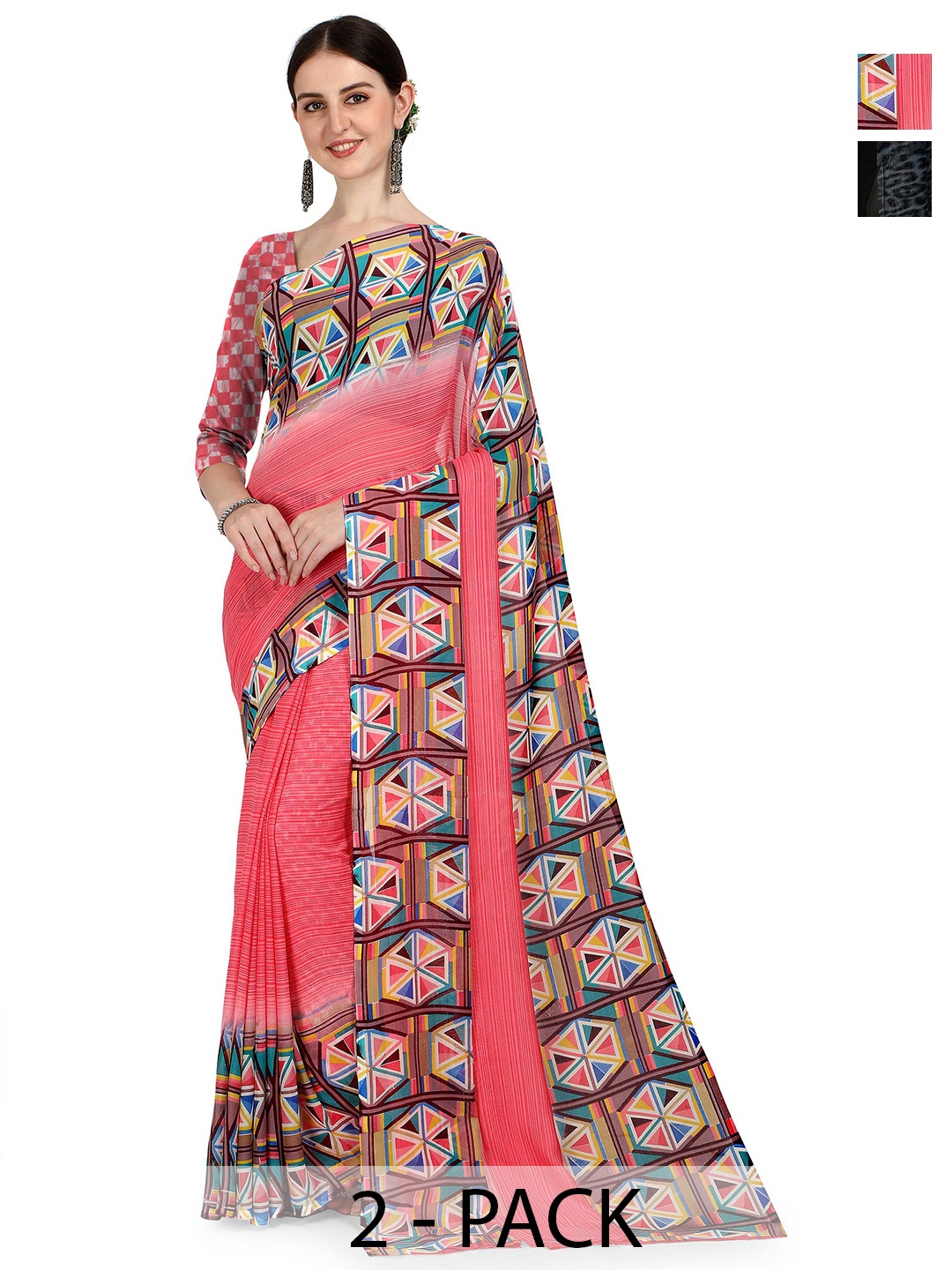 

ANAND SAREES Selection Of 2 Abstract Printed Sarees, Grey