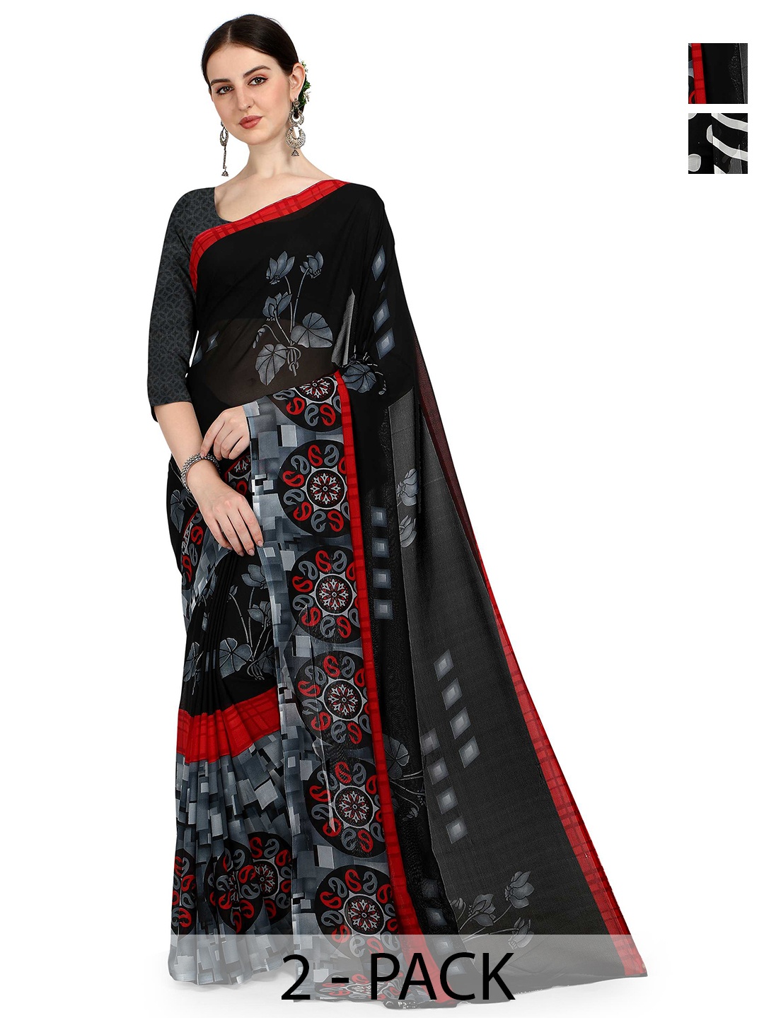 

ANAND SAREES Selection Of 2 Striped Saree, Black