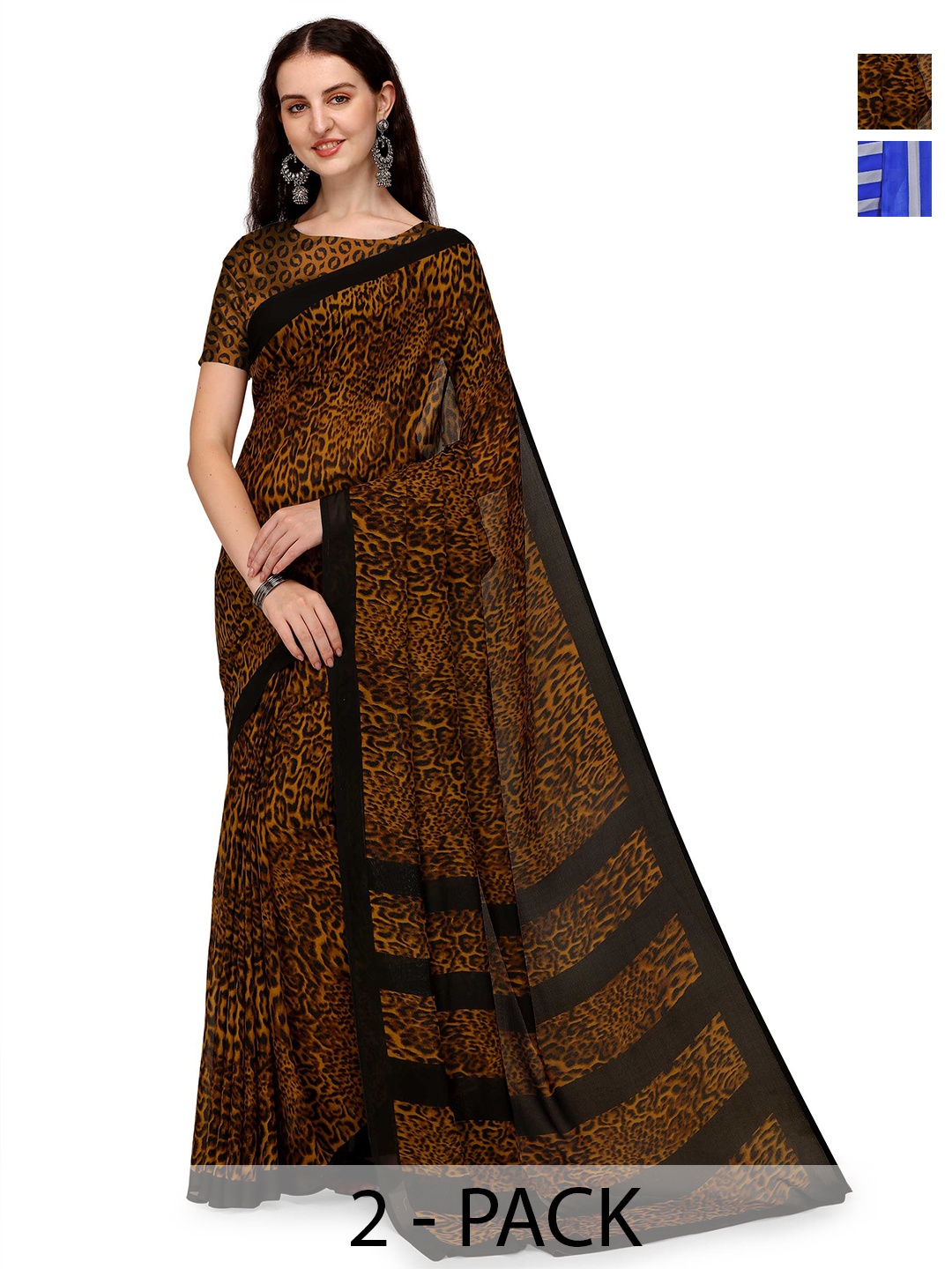 

ANAND SAREES Selection Of 2 Floral Saree, Black