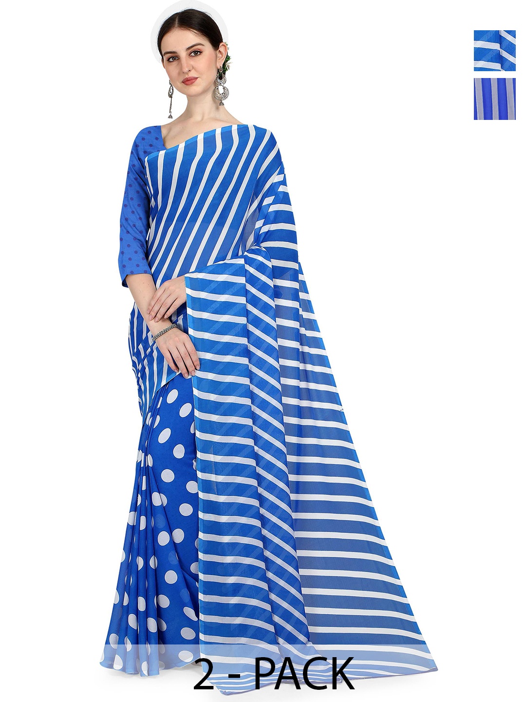 

ANAND SAREES Selection Of 2 Printed Sarees, Blue