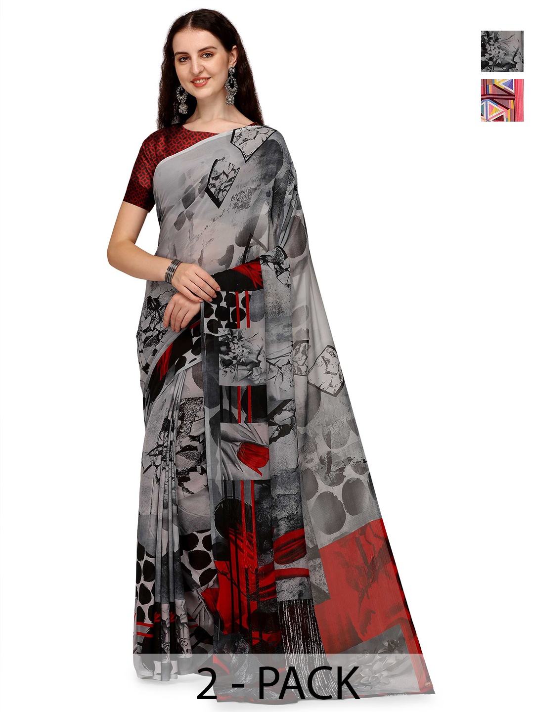 

ANAND SAREES Selection Of 2 Floral Saree, Peach