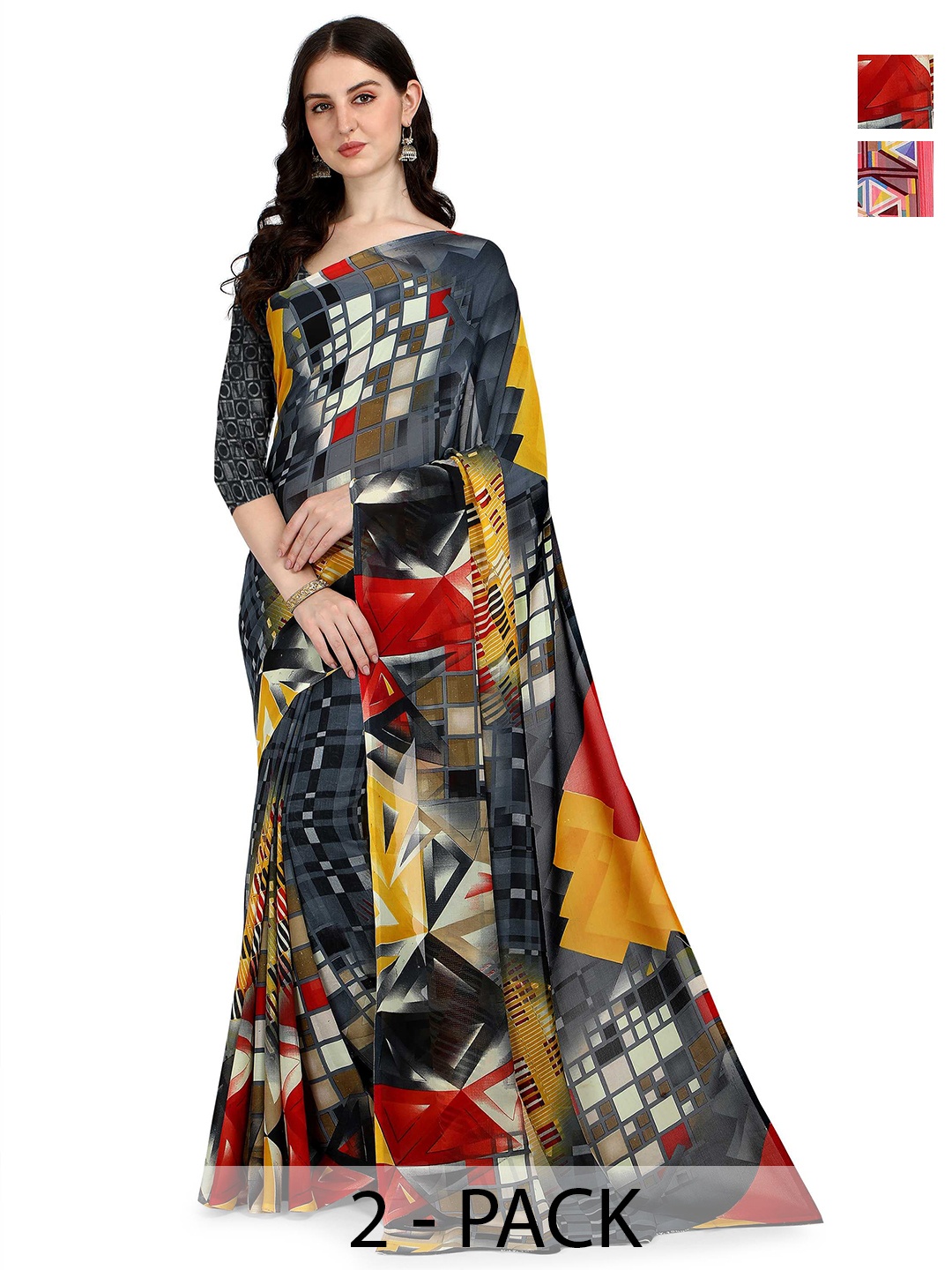 

ANAND SAREES Selection Of 2 Printed Sarees, Grey