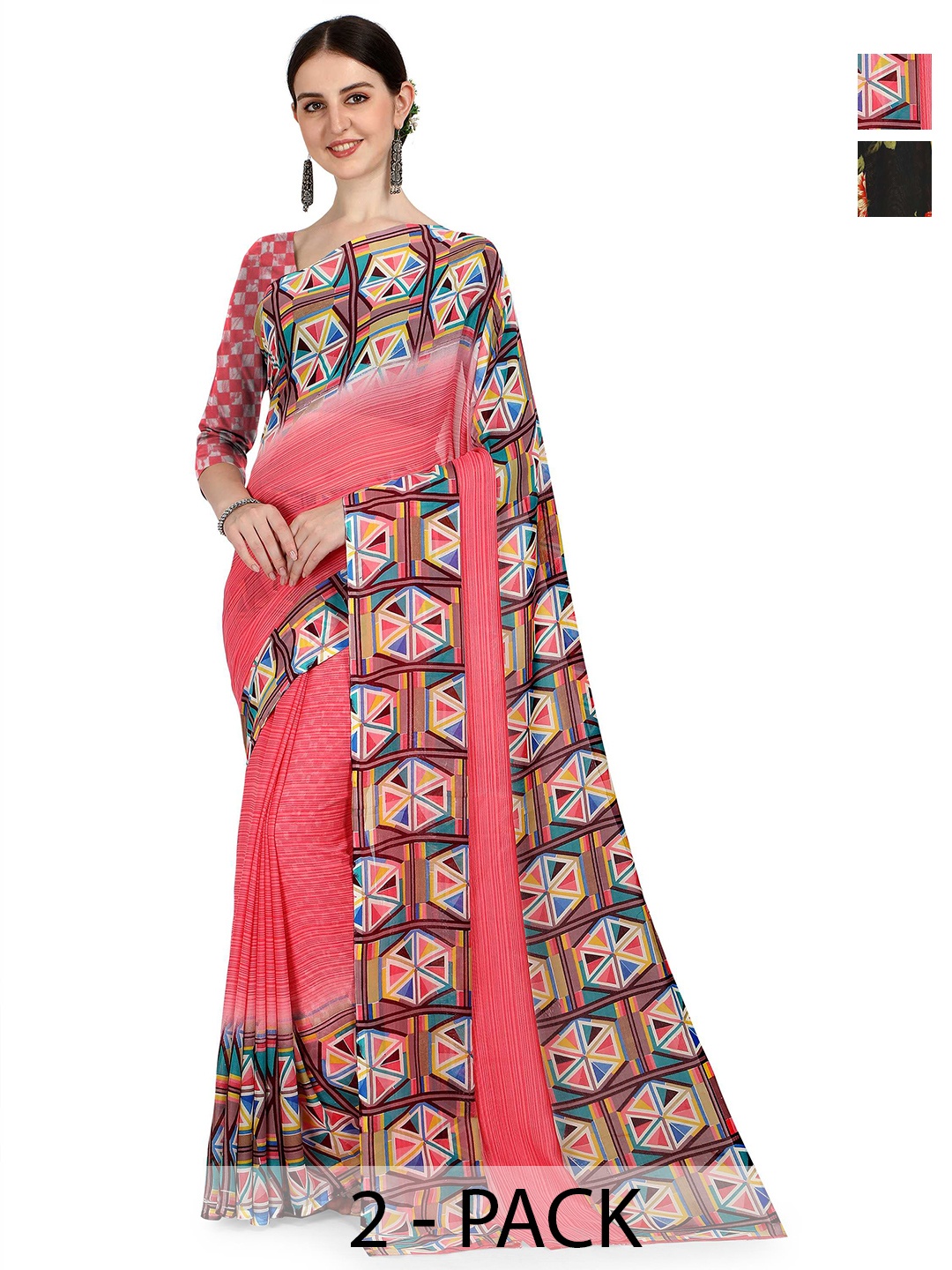 

ANAND SAREES Selection Of 2 Floral Saree, Pink