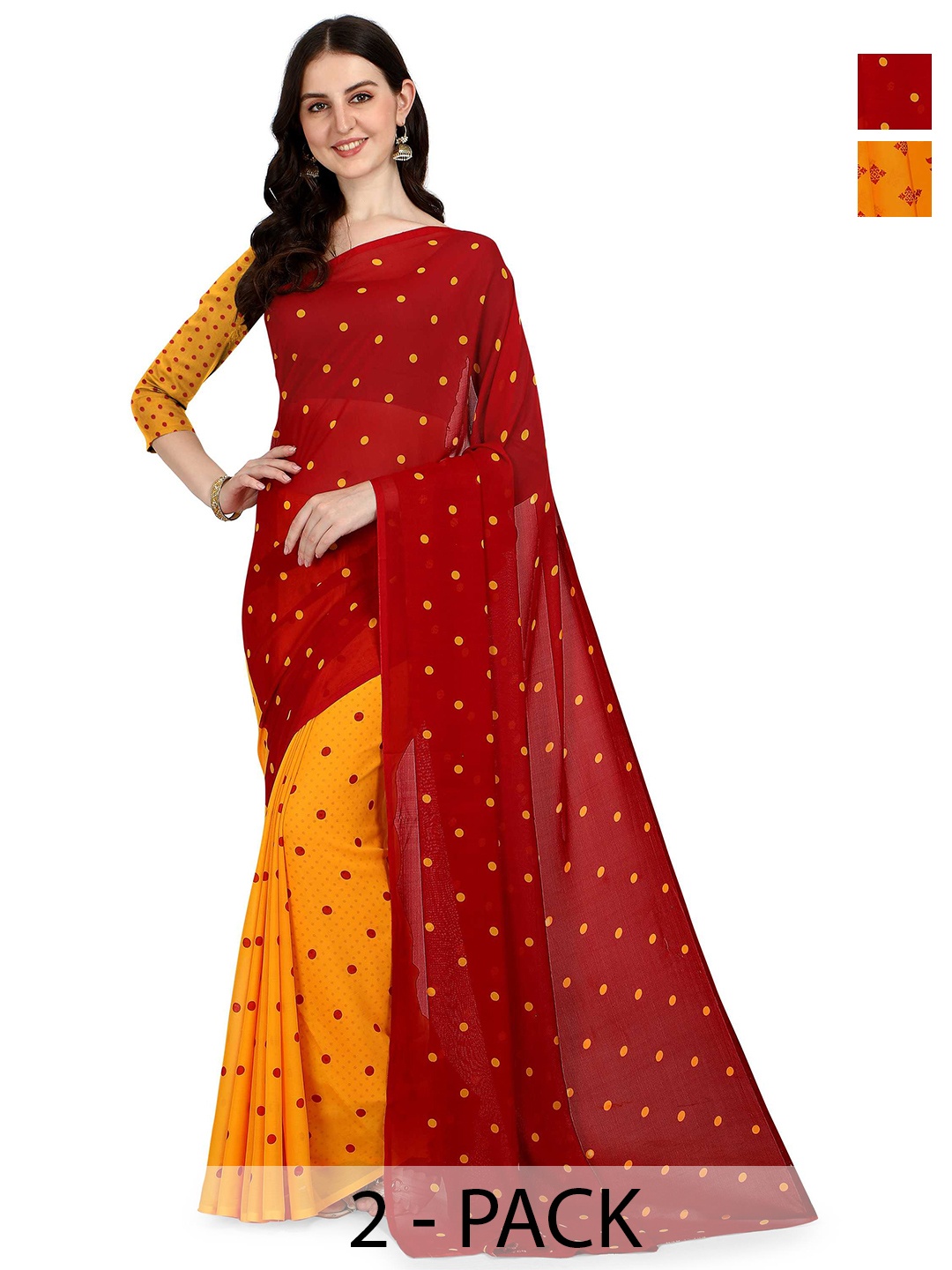 

ANAND SAREES Selection Of 2 Printed Sarees, Yellow
