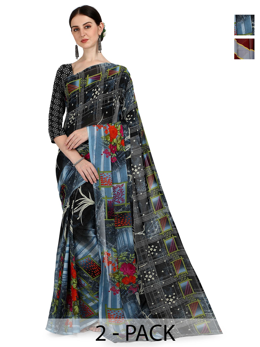 

ANAND SAREES Floral Poly Georgette Saree, Black