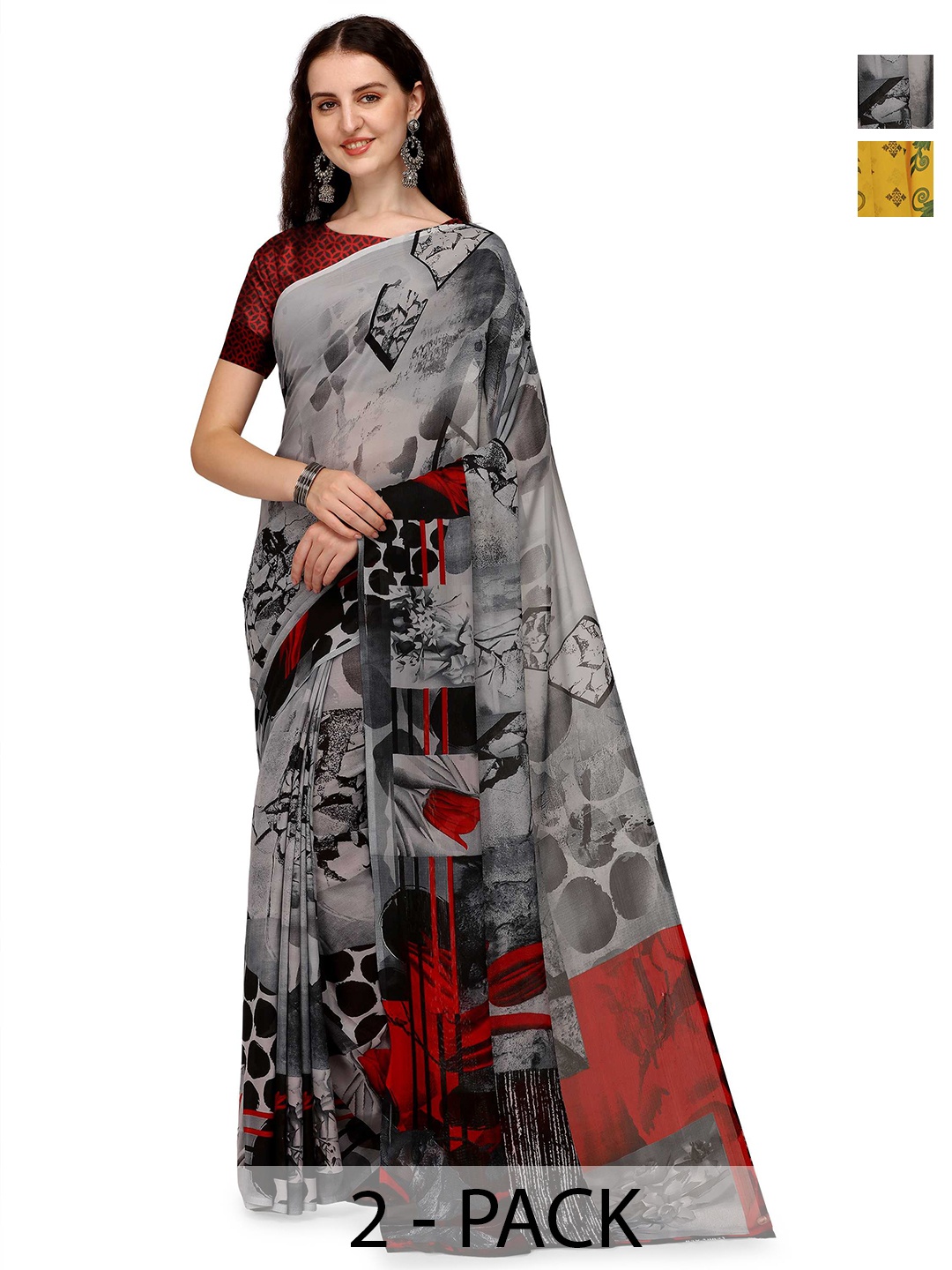 

ANAND SAREES Selection Of 2 Abstract Printed Sarees, Yellow