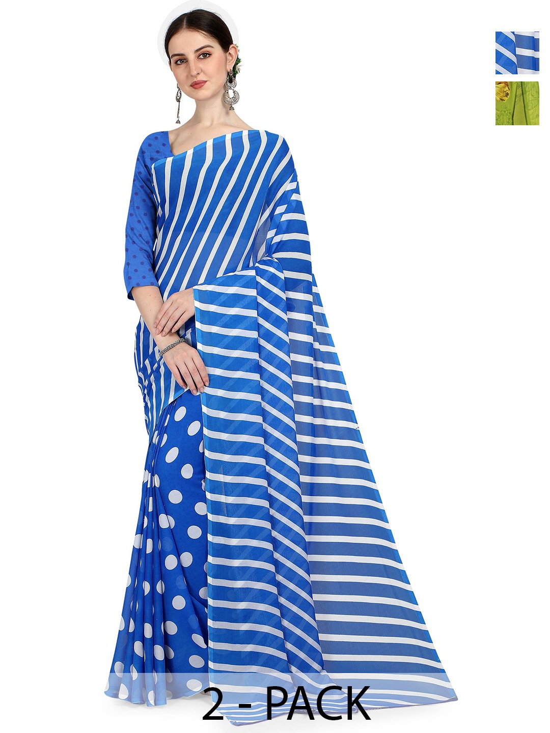

ANAND SAREES Selection Of 2 Printed Sarees, Blue