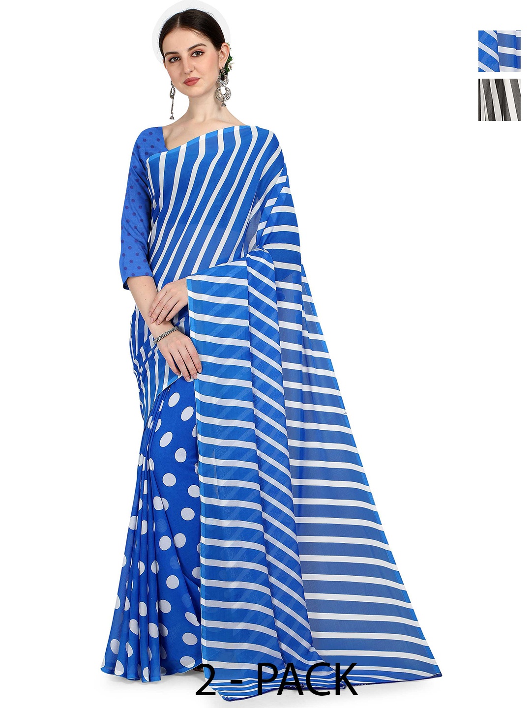 

ANAND SAREES Selection Of 2 Printed Sarees, Blue