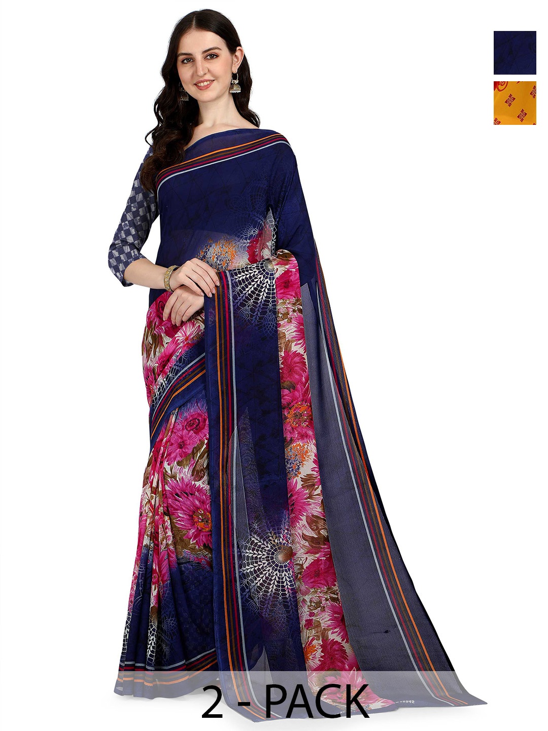 

ANAND SAREES Selection Of 2 Printed Sarees, Navy blue