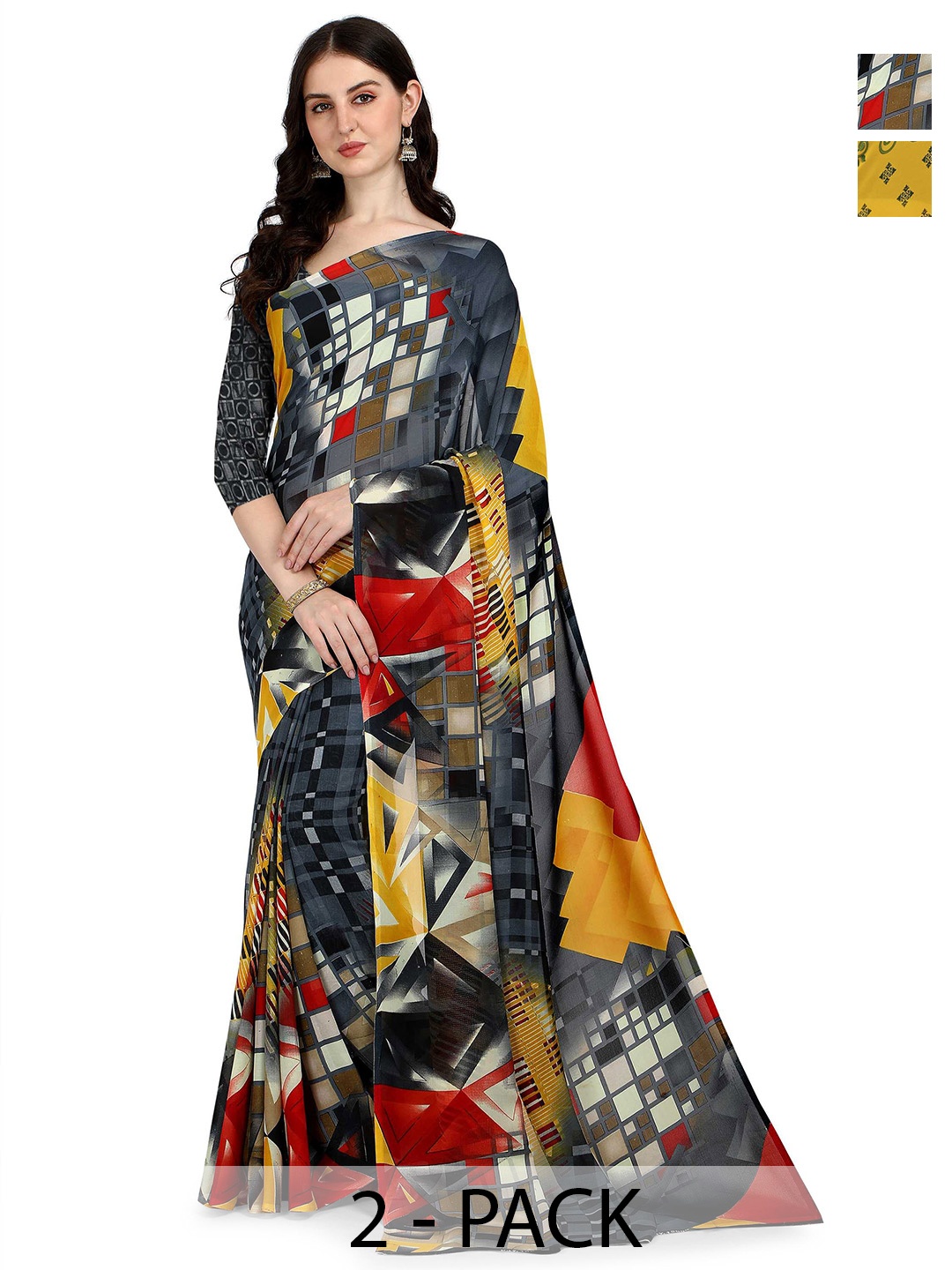 

ANAND SAREES Selection Of 2 Floral Saree, Mustard
