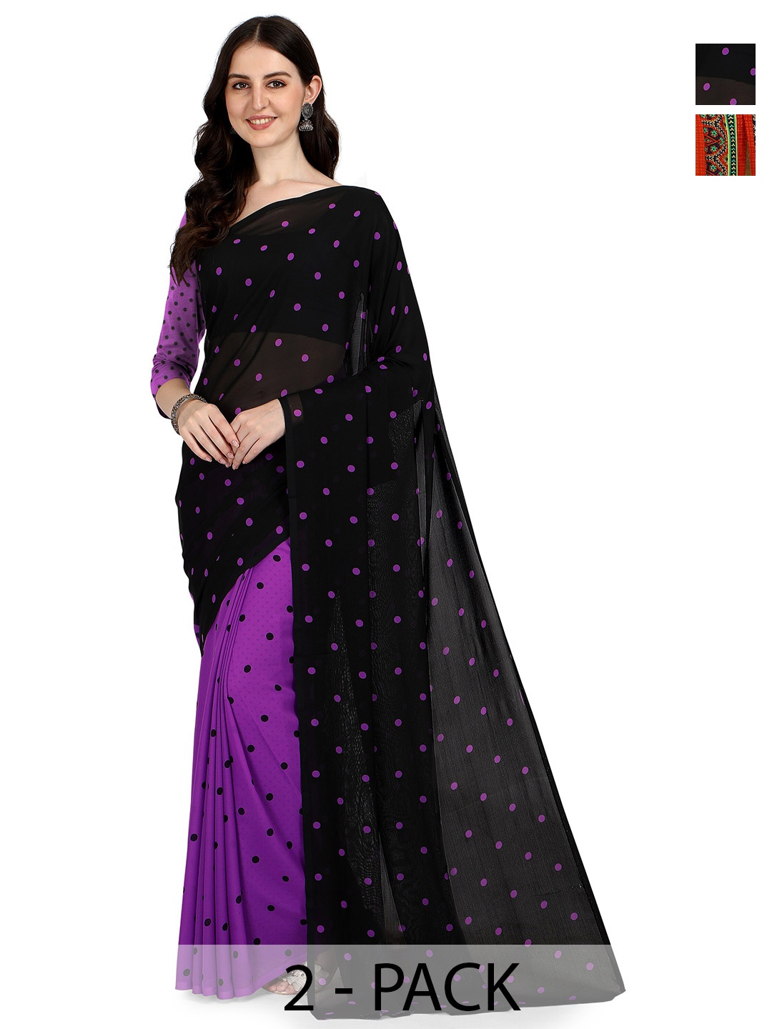 

ANAND SAREES Selection Of 2 Printed Half and Half Sarees, Purple