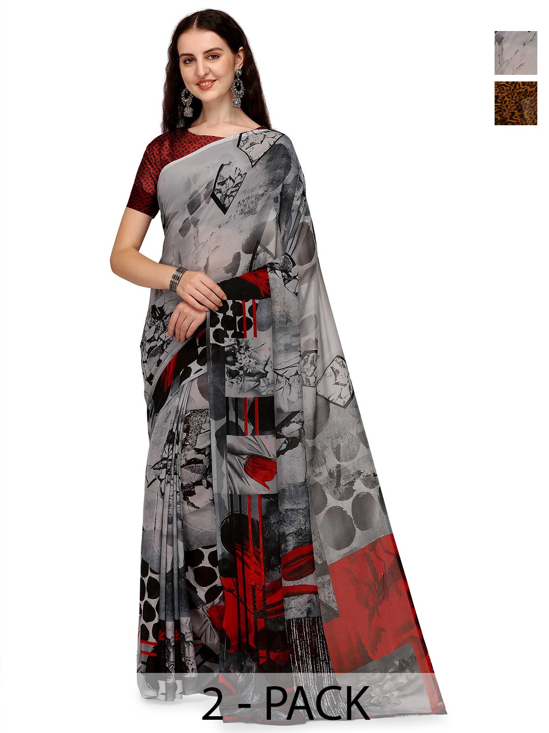 

ANAND SAREES Selection Of 2 Floral Saree, Grey