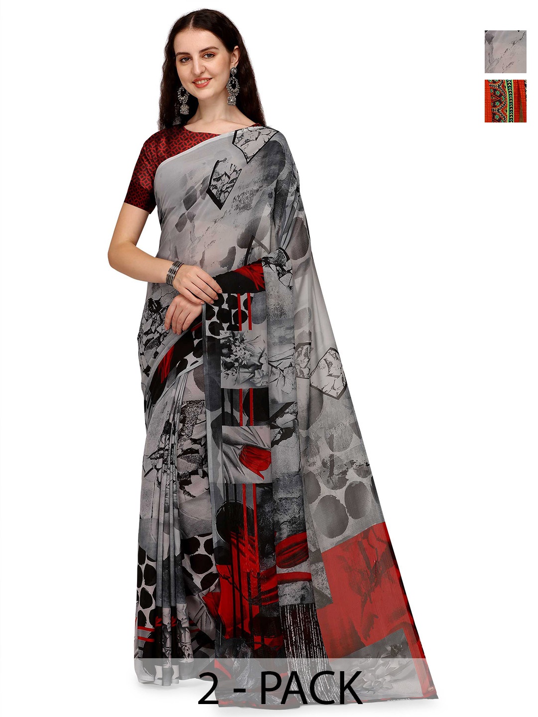 

ANAND SAREES Selection Of 2 Floral Saree, Grey