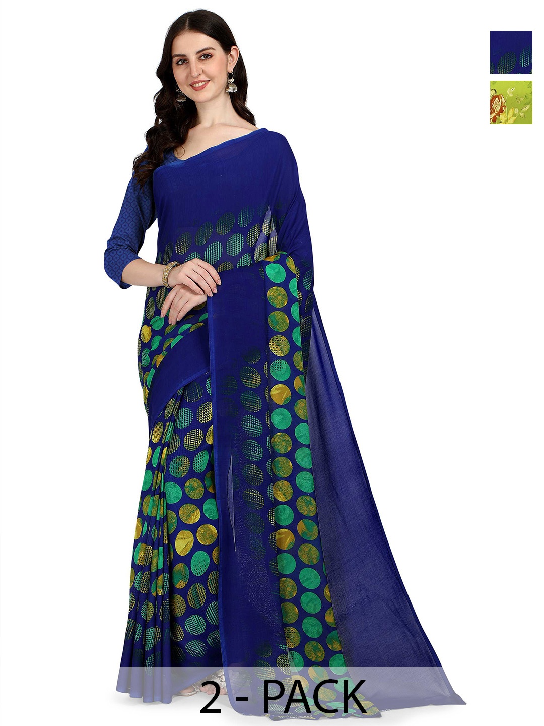

ANAND SAREES Selection Of 2 Floral Saree, Green