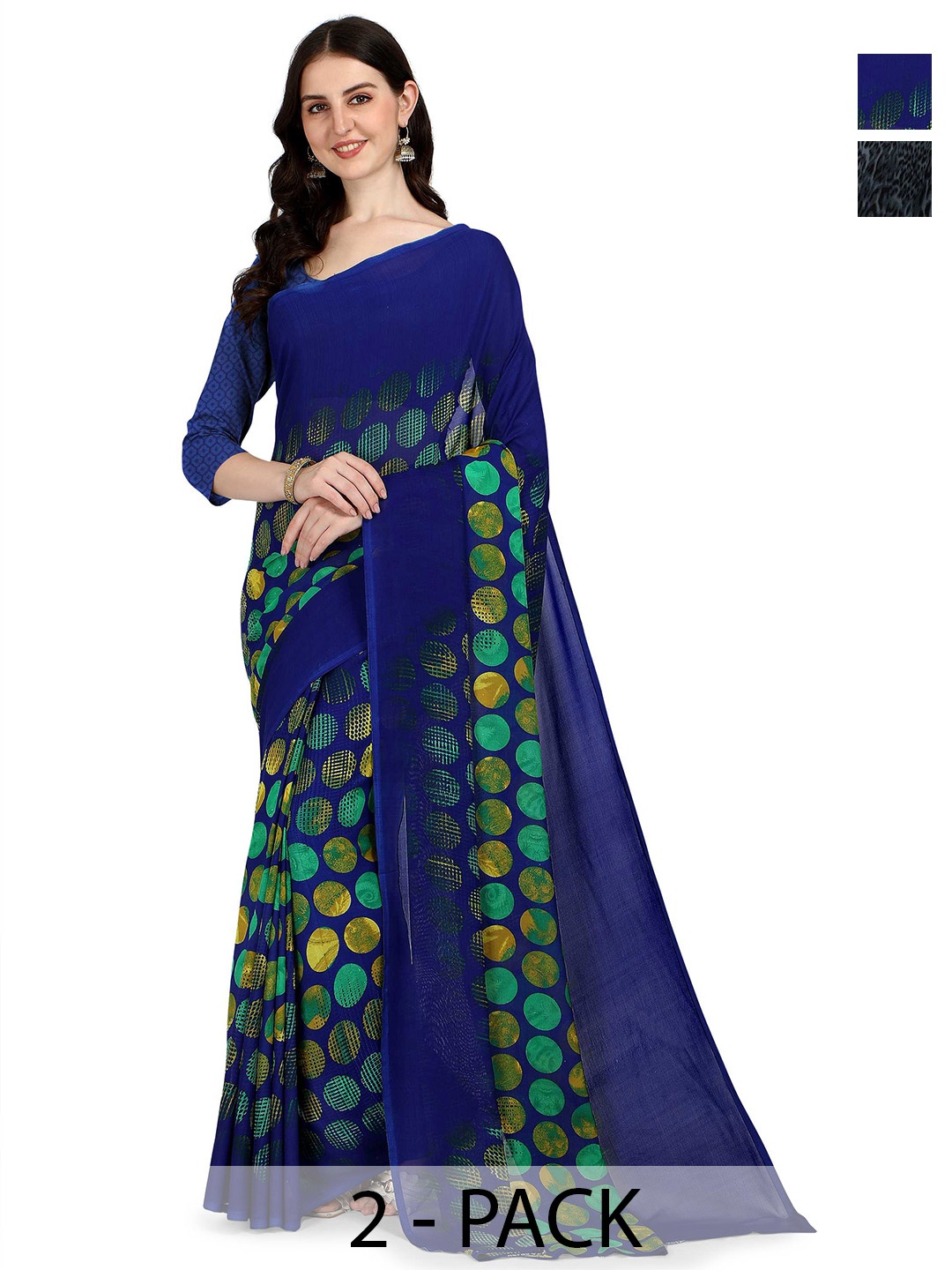 

ANAND SAREES Selection Of 2 Polka Dot Saree, Blue