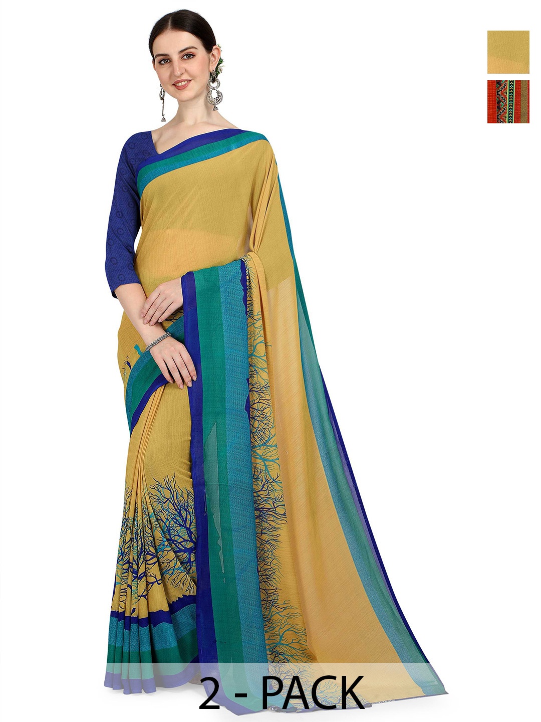 

ANAND SAREES Selection Of 2 Floral Saree, Yellow