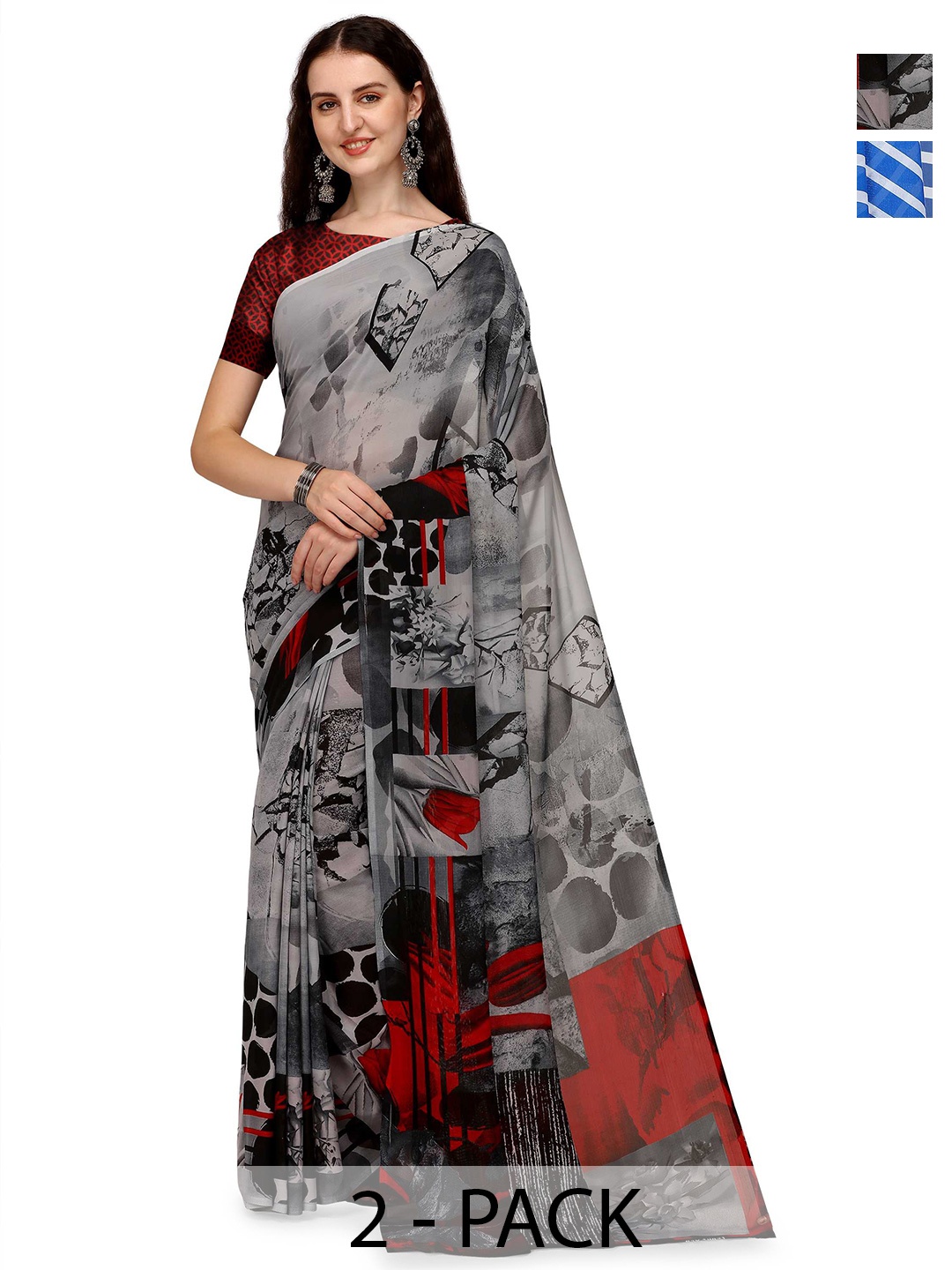 

ANAND SAREES Selection Of 2 Floral Saree, Blue