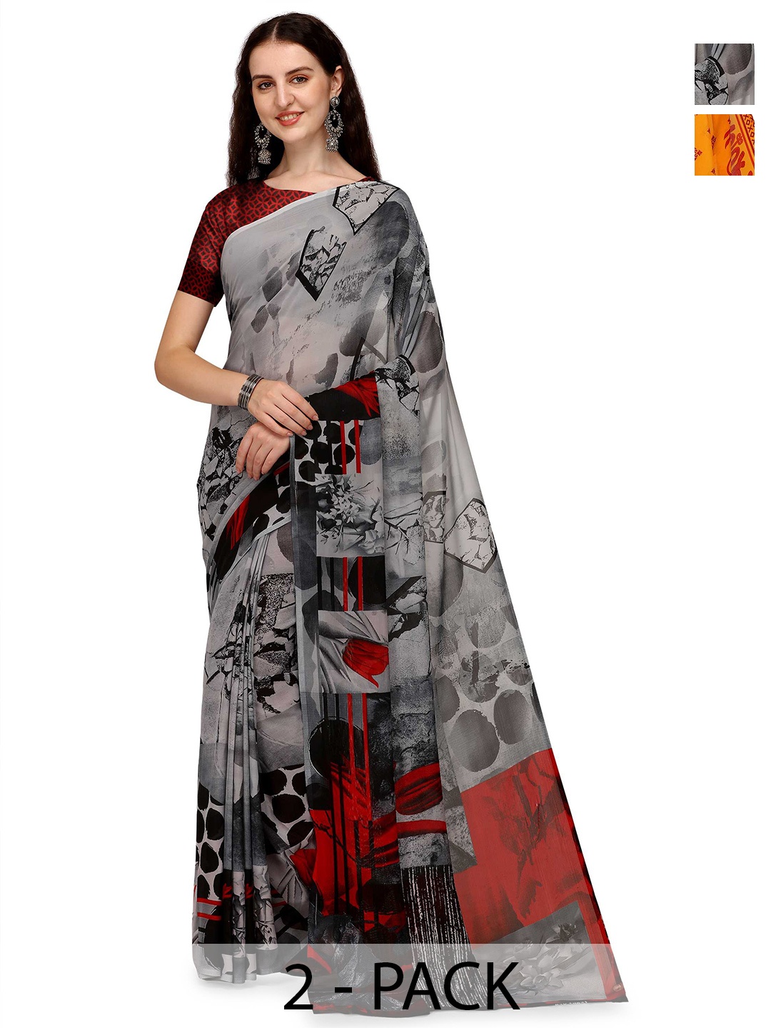 

ANAND SAREES Selection Of 2 Floral Saree, Orange