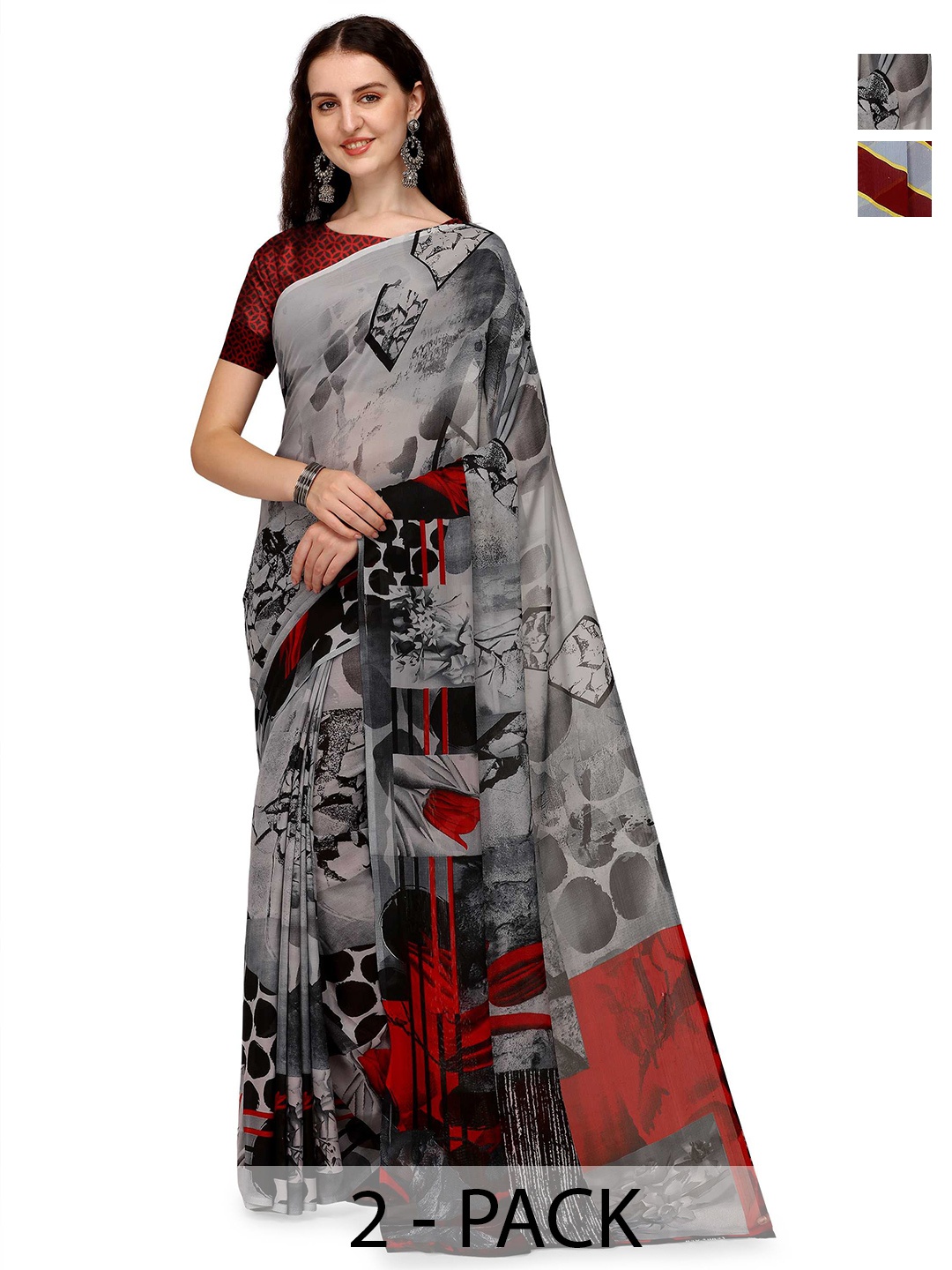 

ANAND SAREES Floral Poly Georgette Saree, Grey