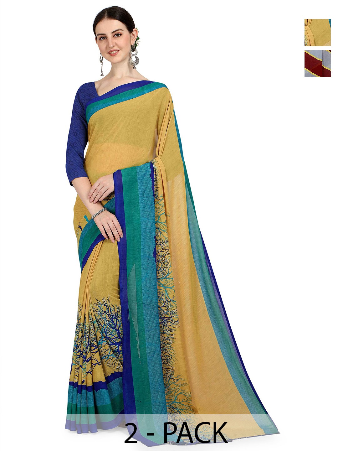 

ANAND SAREES Striped Poly Georgette Saree, Beige