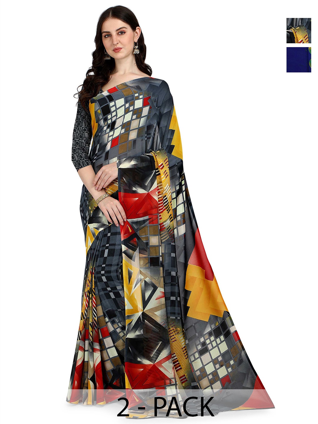 

ANAND SAREES Selection Of 2 Printed Sarees, Blue