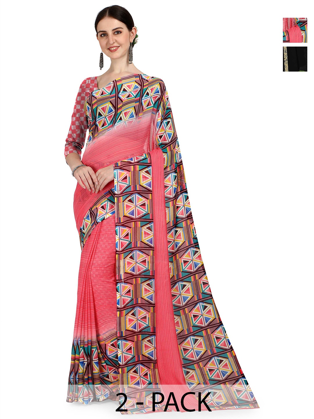 

ANAND SAREES Selection Of 2 Printed Sarees, Pink