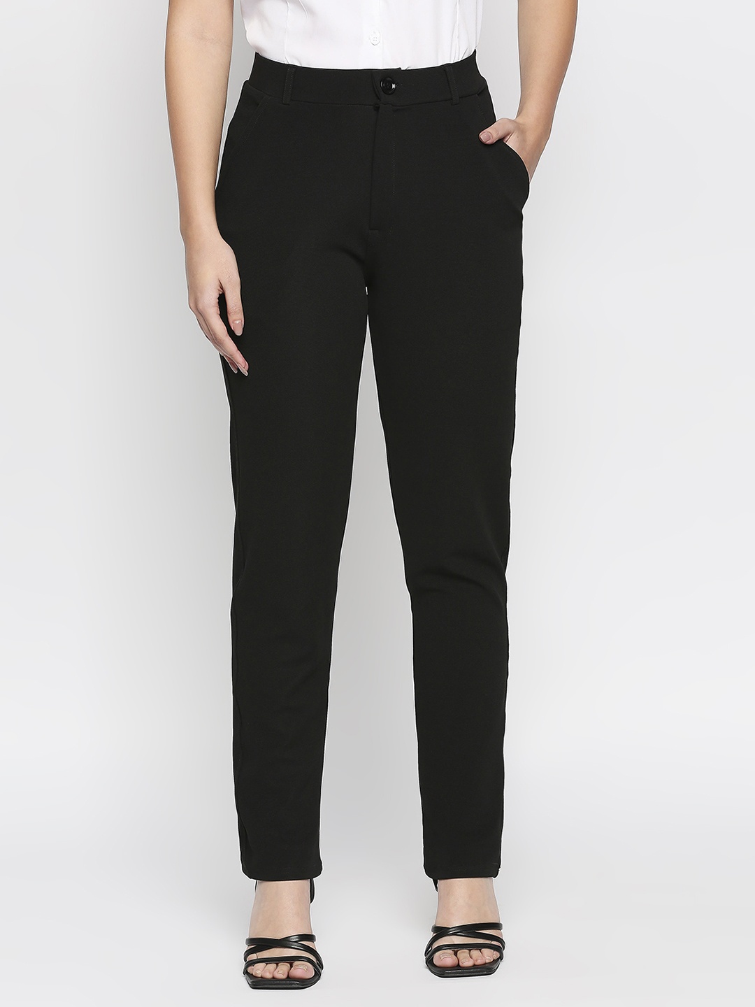 

Smarty Pants Women Comfort Straight Fit High-Rise Lint Free Trousers, Black