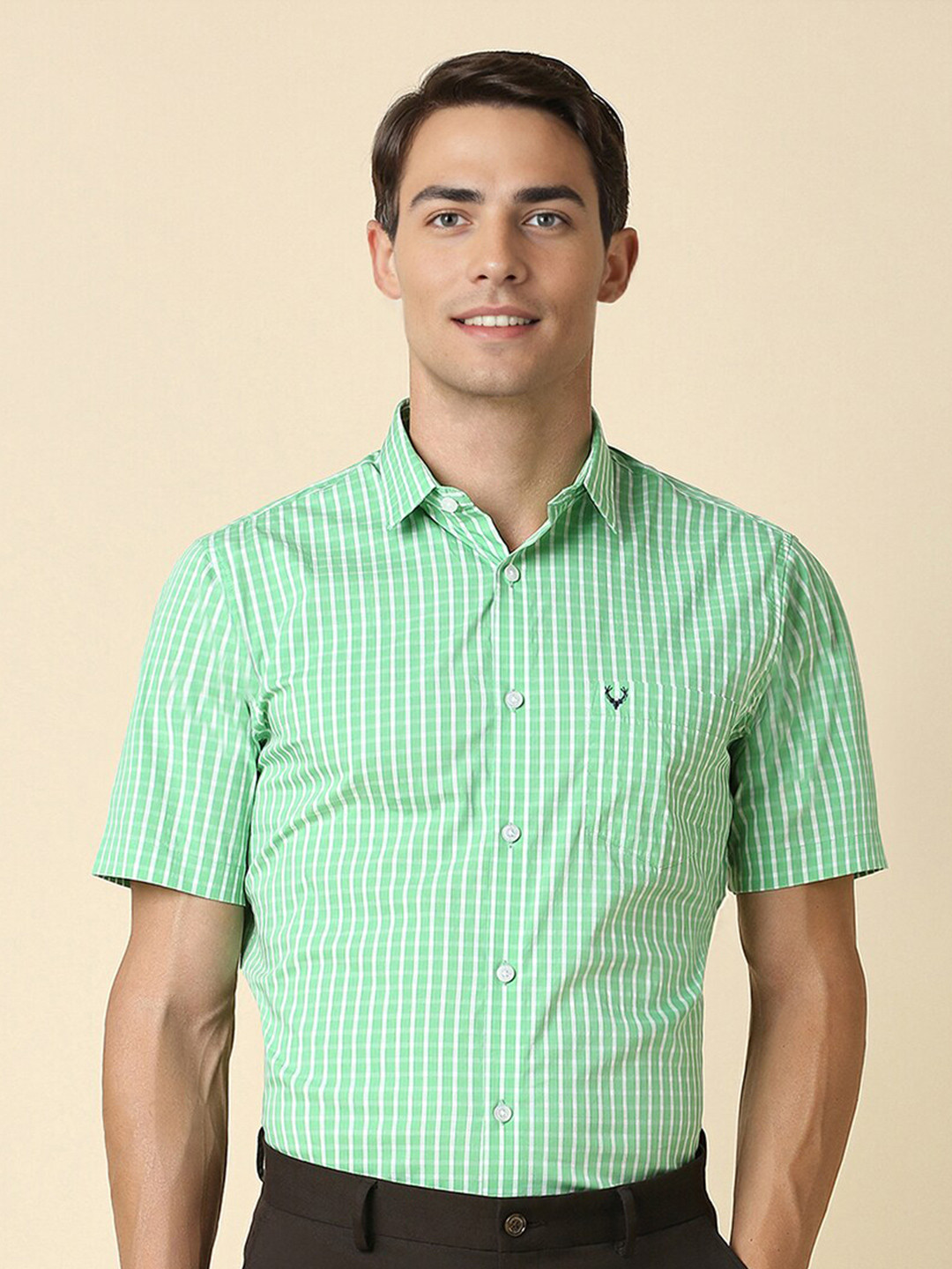 

Allen Solly Slim Fit Micro Checks Formal Shirt, Green