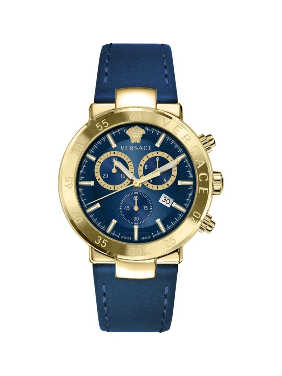 

Versace Men Brass Printed Dial & Leather Straps Analogue Watch VEPY00921, Blue