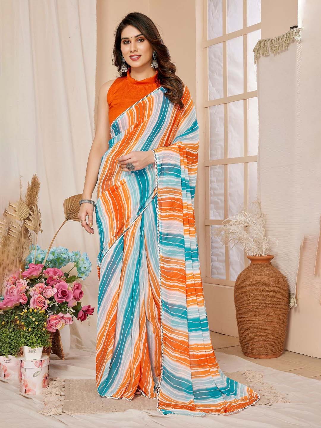 

Ekasya Leheriya Printed Ready To Wear Saree, Orange