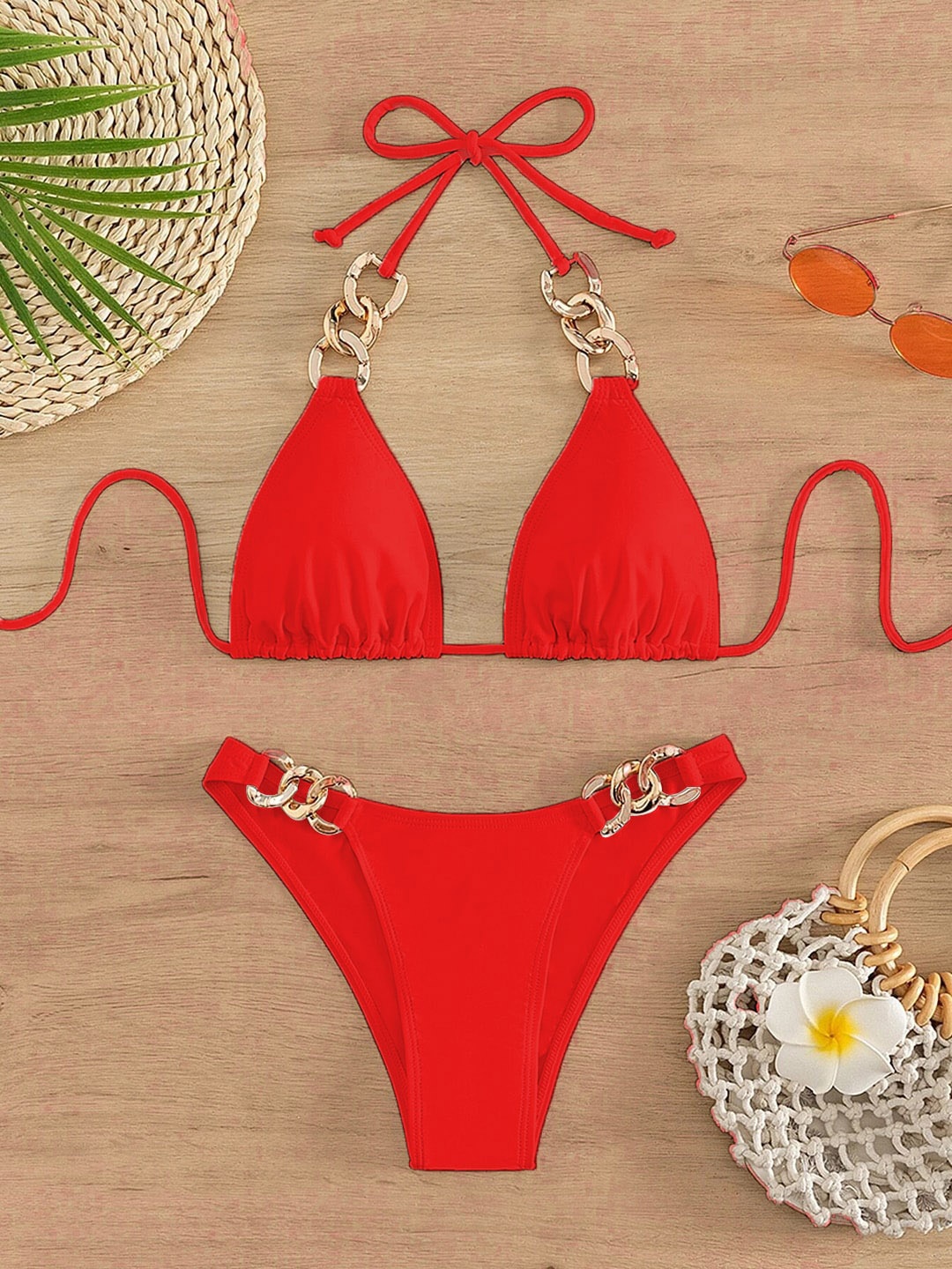 

VAGHBHATT Halter Neck Bikini Lingerie Set, Red
