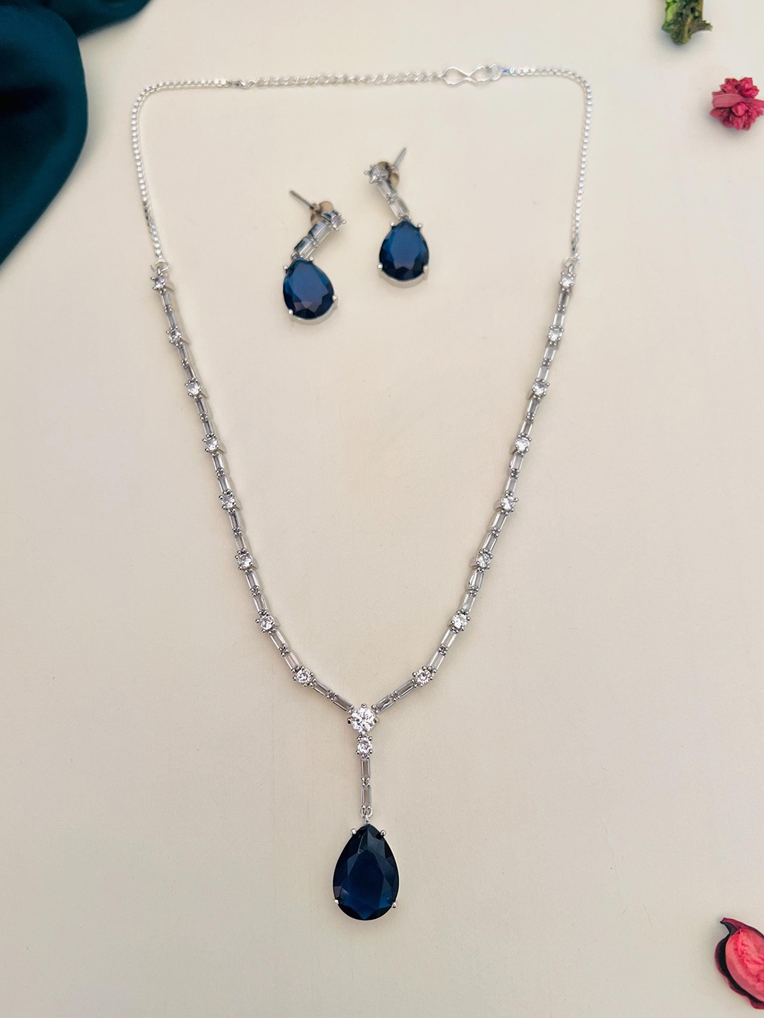

ABDESIGNS Silver-Plated American Diamond-Studded Jewellery Set