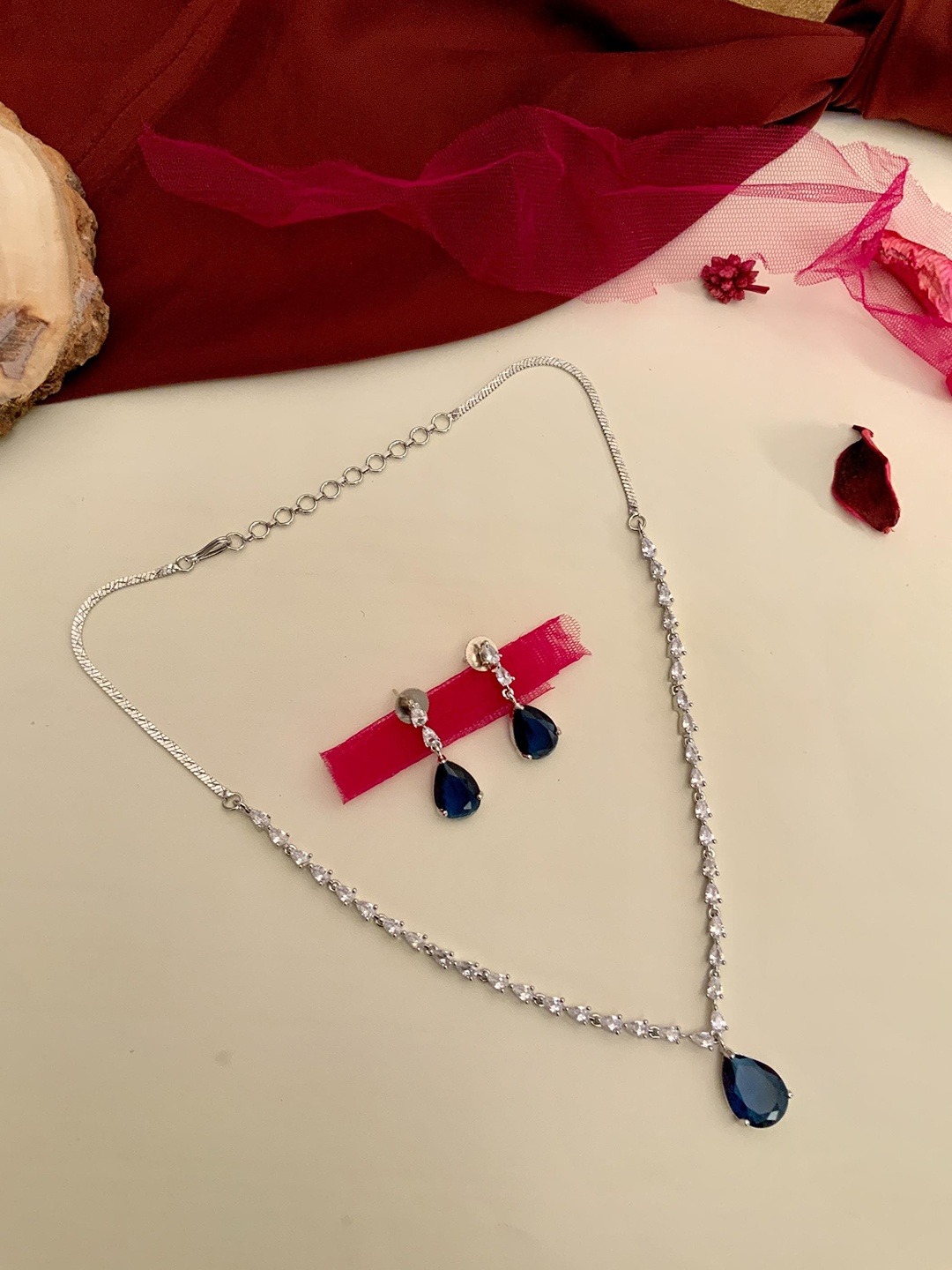 

ABDESIGNS Silver-Plated American Diamond-Studded Jewellery Set
