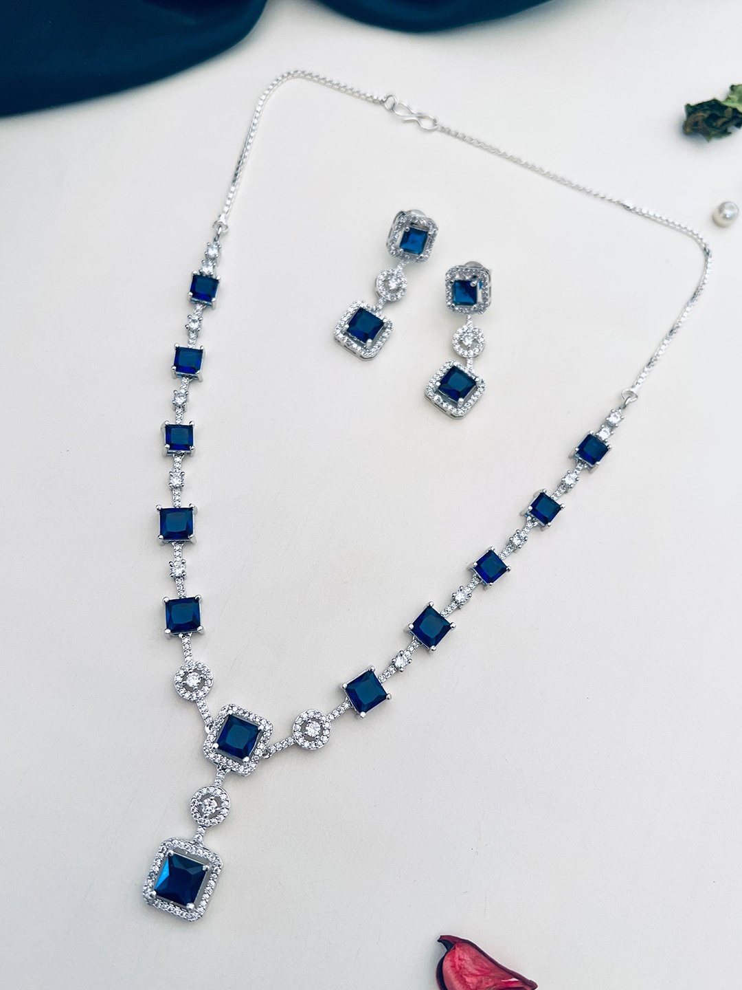 

ABDESIGNS Silver-Plated American Diamond-Studded Jewellery Set