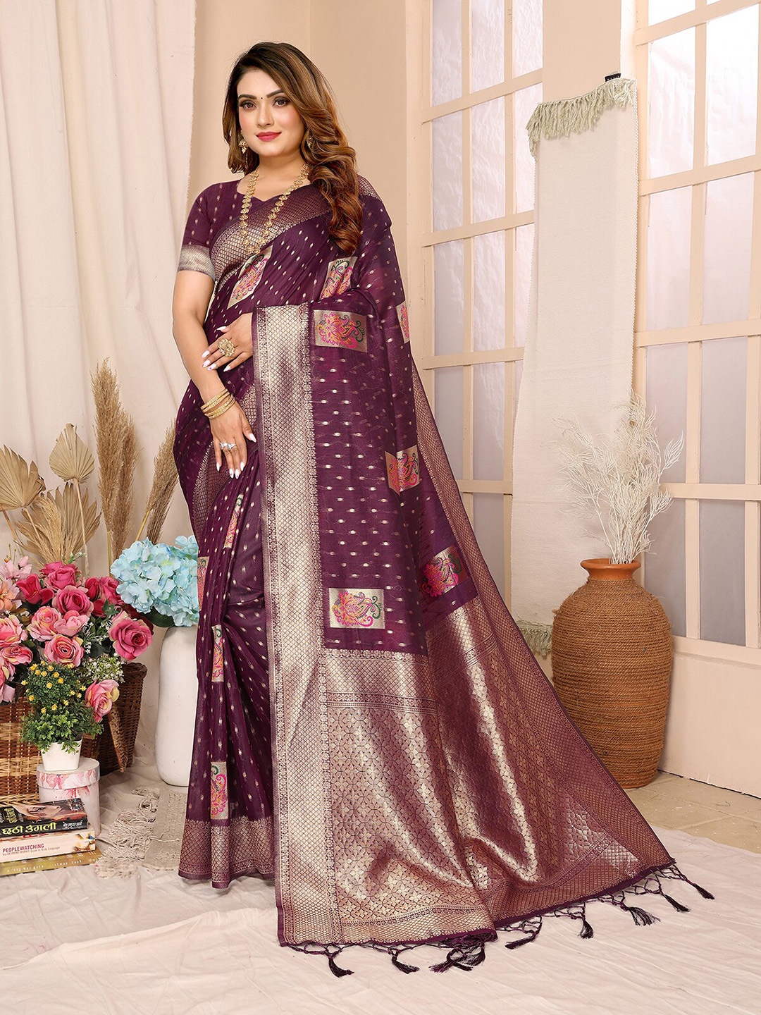 

Sunasi Woven Design Zari Saree, Purple