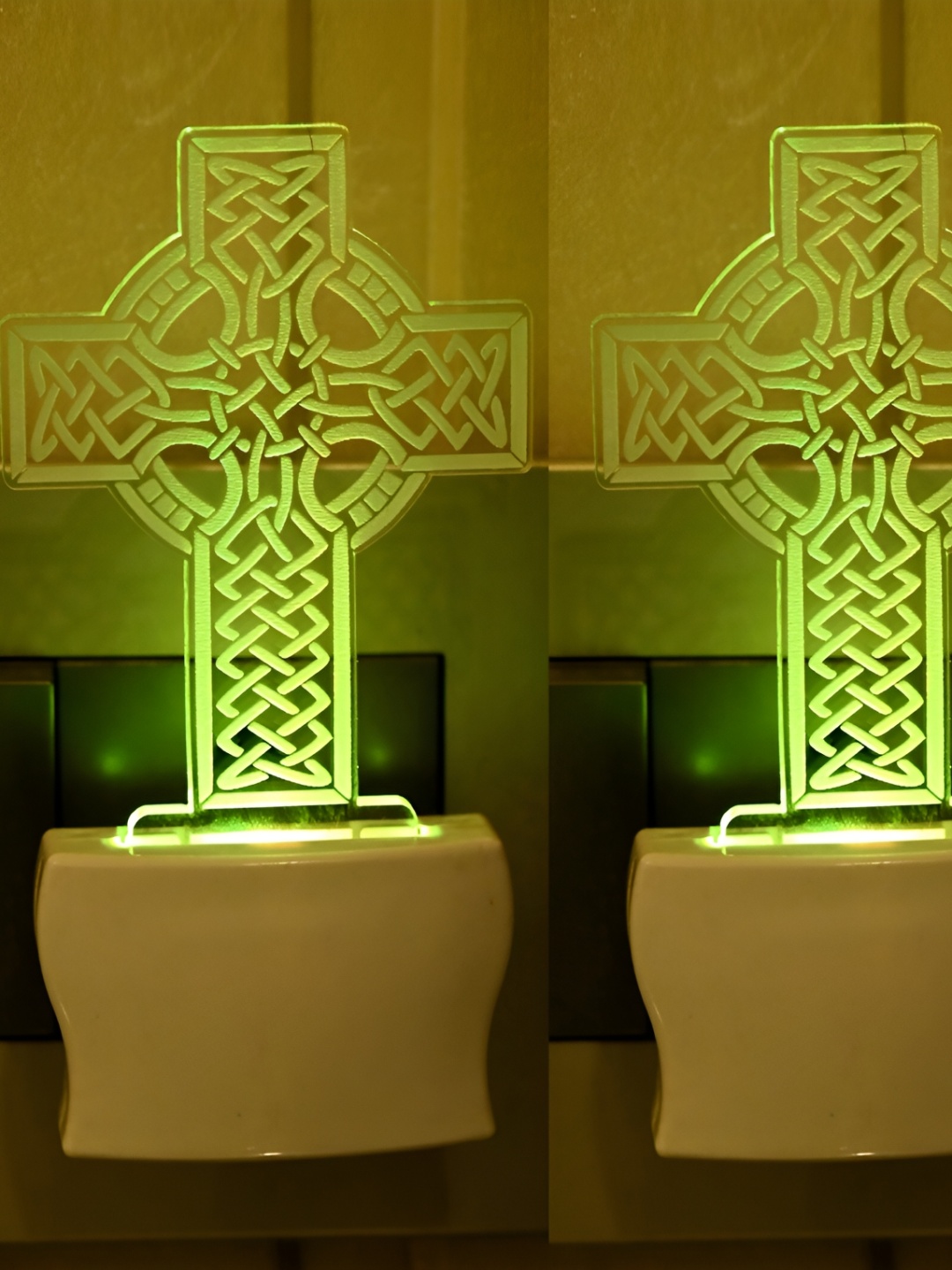 

1ST TIME White & Yellow 2 Pieces Printed Abstract Shaped Acrylic Night Lamps
