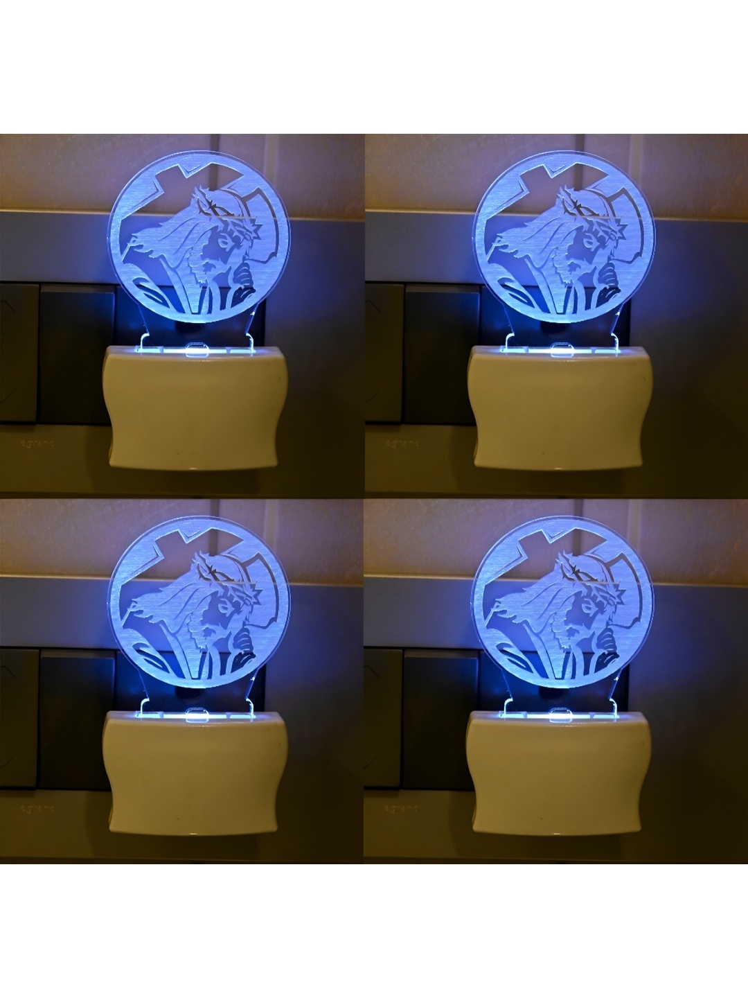 

1ST TIME White & Yellow 2 Pieces Printed Abstract Shaped Acrylic Night Lamps