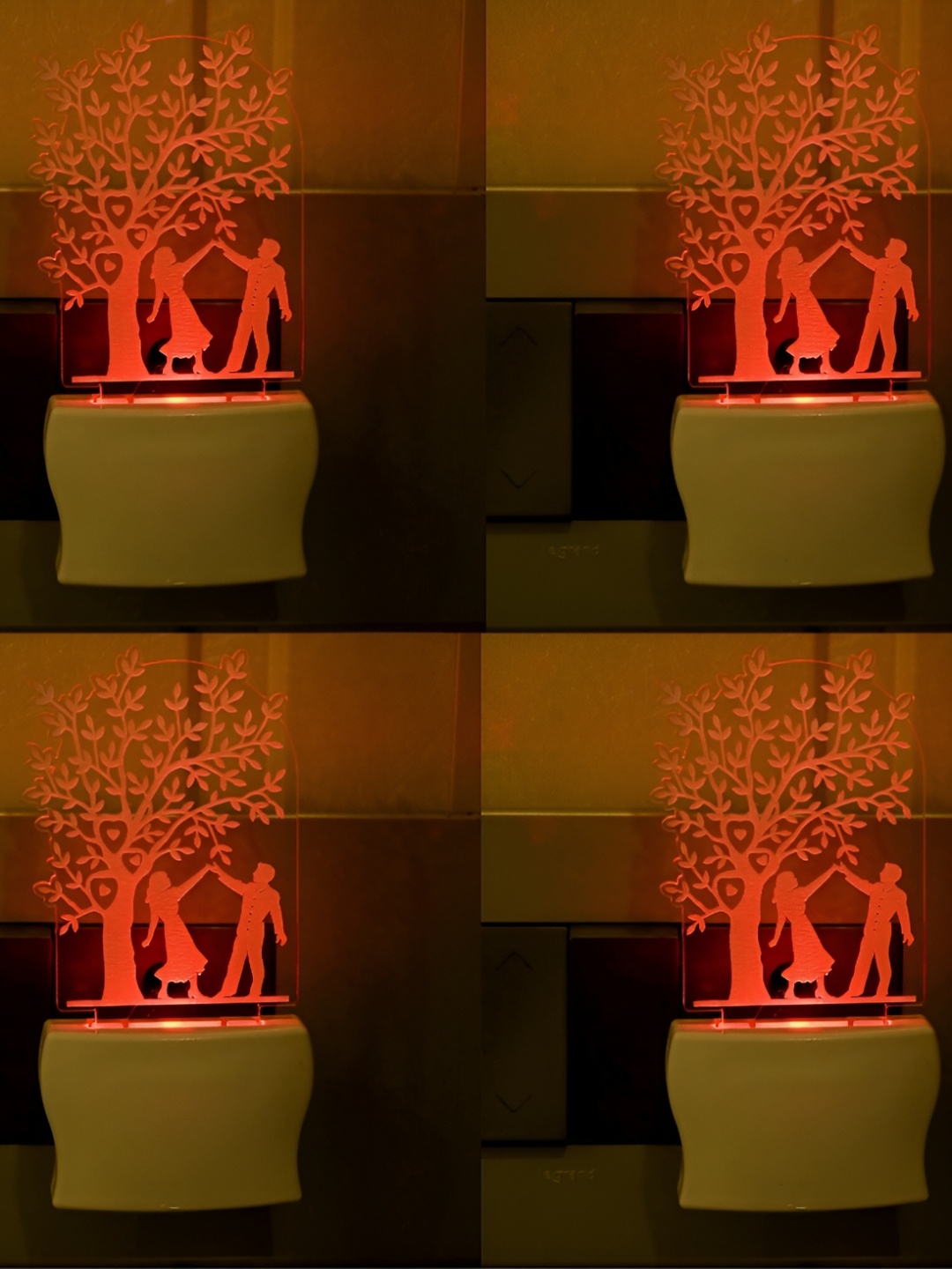 

1ST TIME White 4 Pieces Textured Self Assembly Abstract Shaped Wall Led Night Lamps