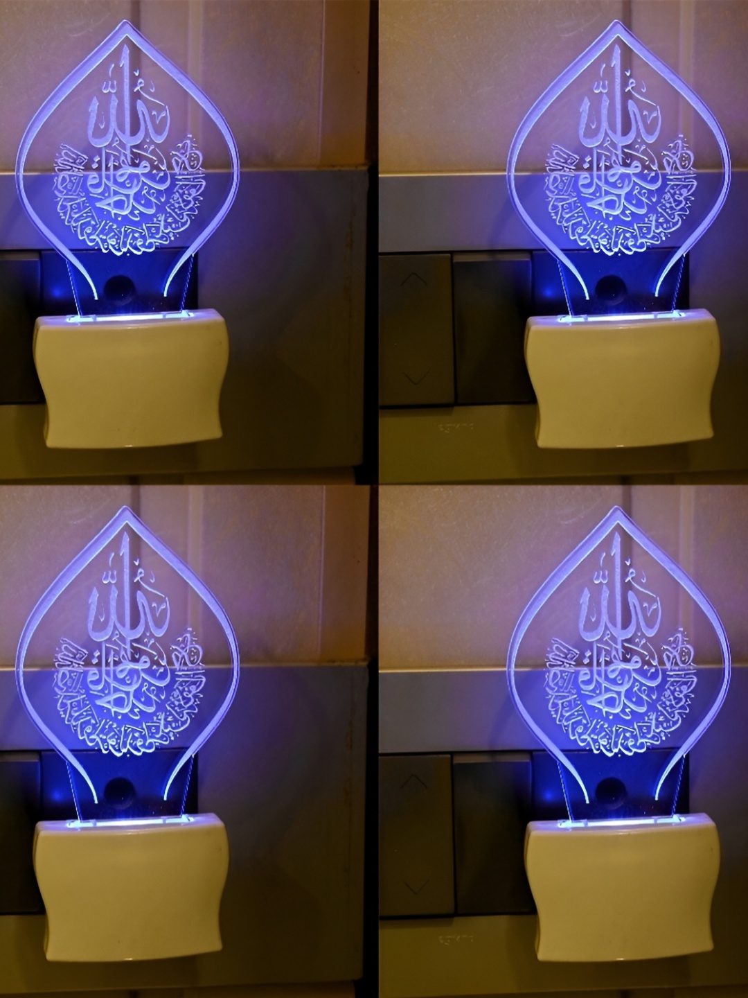 

1ST TIME White & Yellow 4 Pieces Printed Abstract Shaped Acrylic Night Lamps