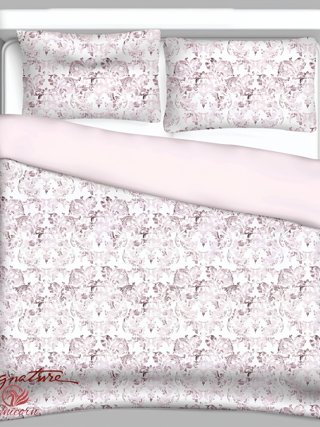 

Signature White & Pink Ethnic Motifs Cotton 210 TC King Bedsheet With 2 Pillow Covers