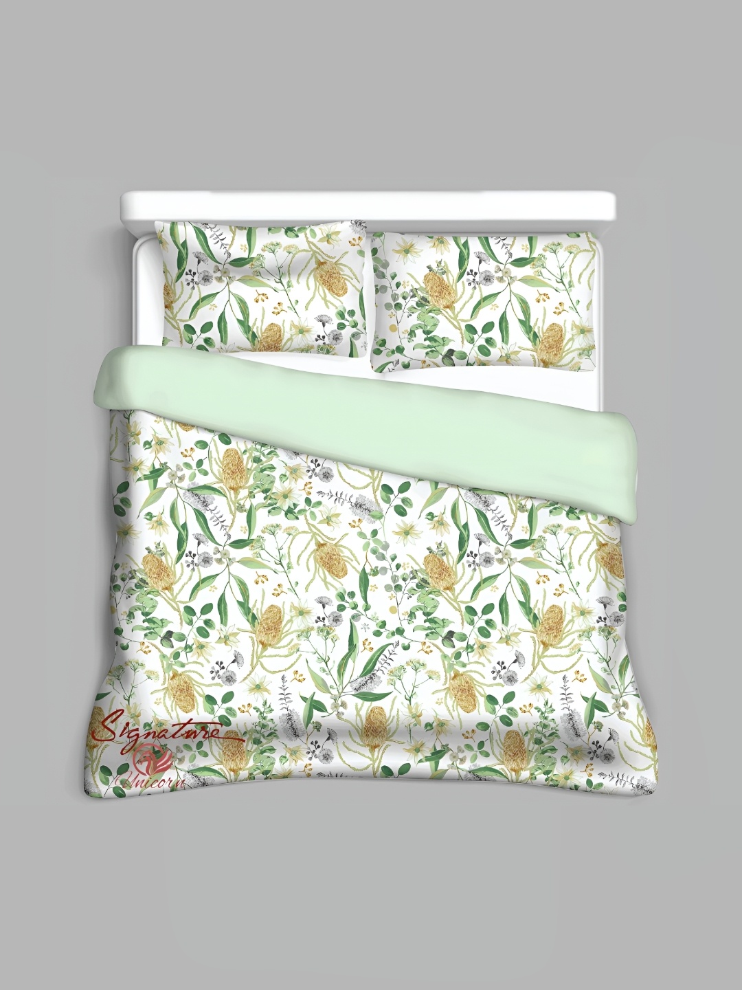 

Signature White & Green Floral Cotton 210 TC King Bedsheet With 2 Pillow Covers