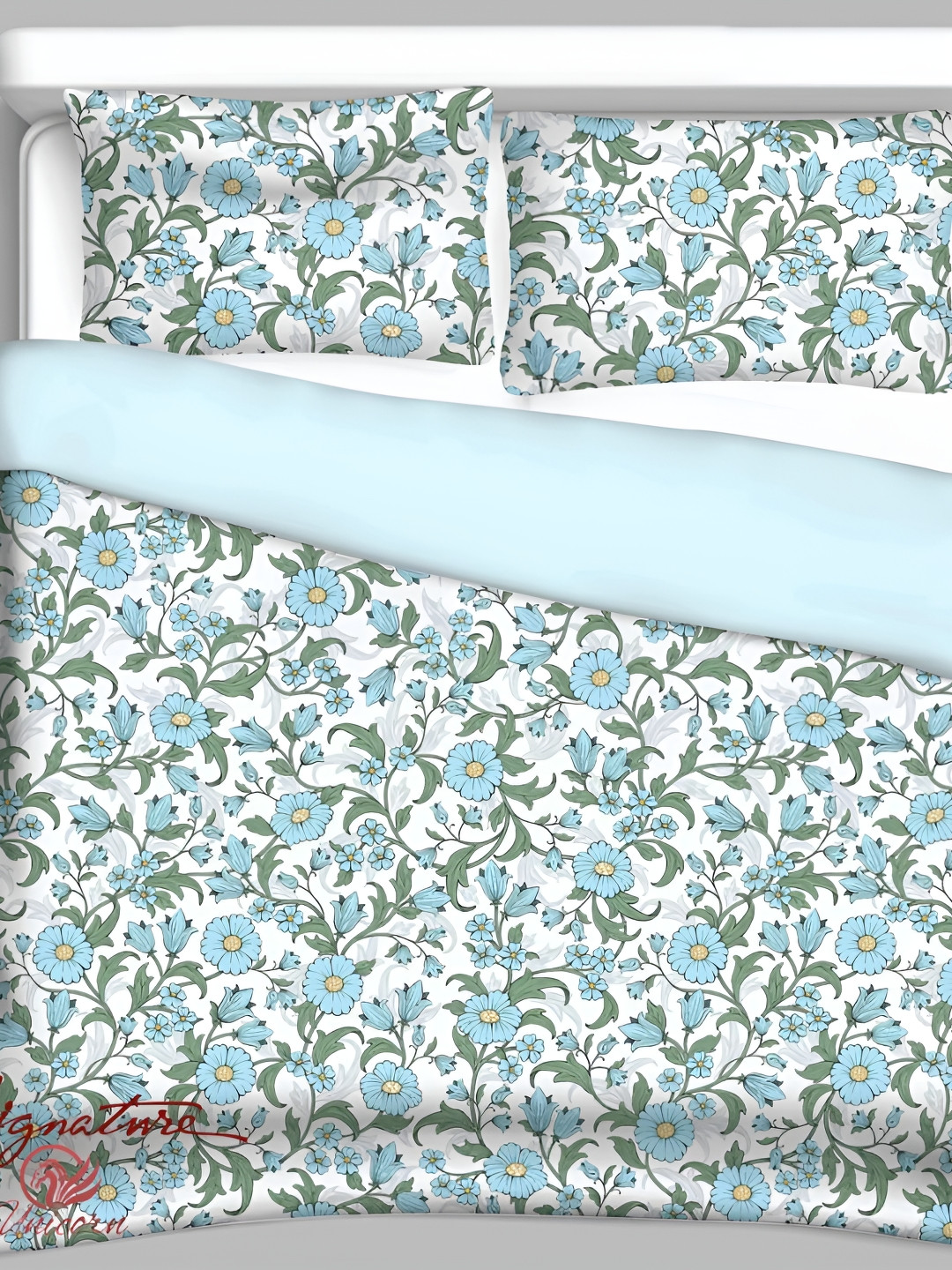 

Signature Blue & White Floral Cotton 210 TC King Bedsheet With 2 Pillow Covers