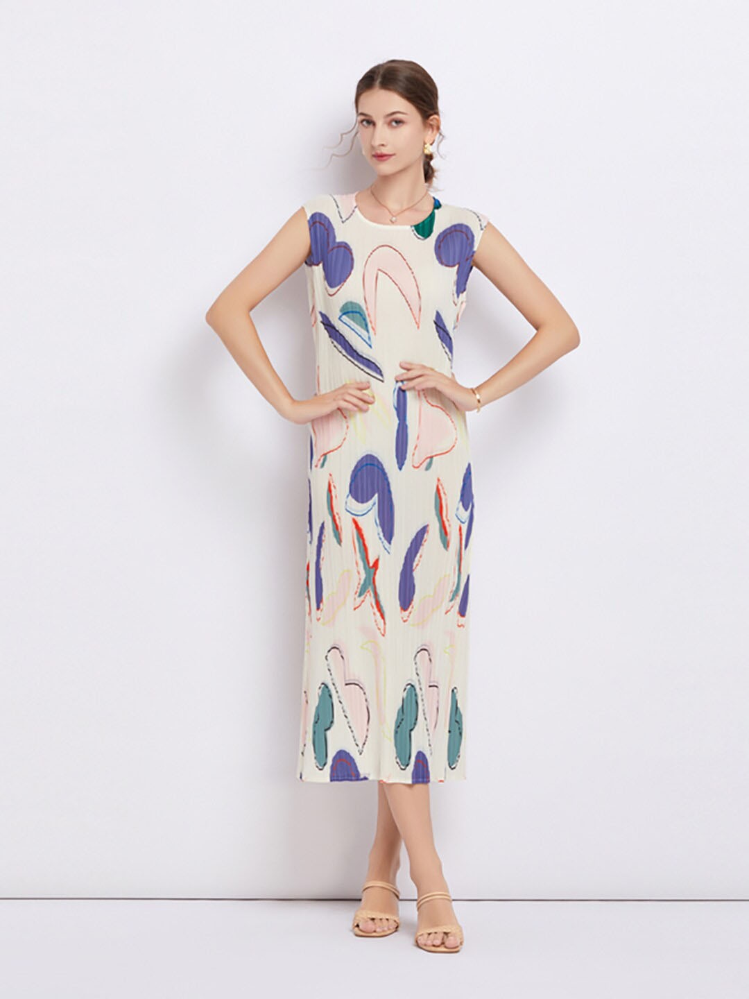 

JC Collection Abstract Printed A-Line Midi Dress, White