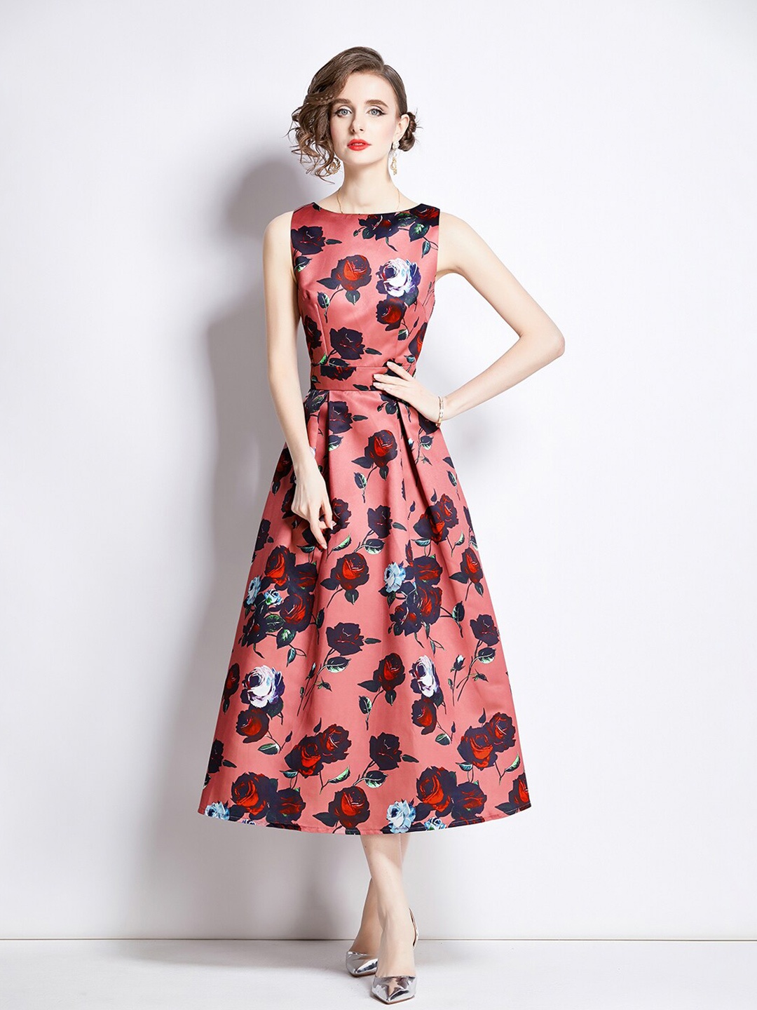 

JC Collection Floral Printed Fit & Flare Dress, Red