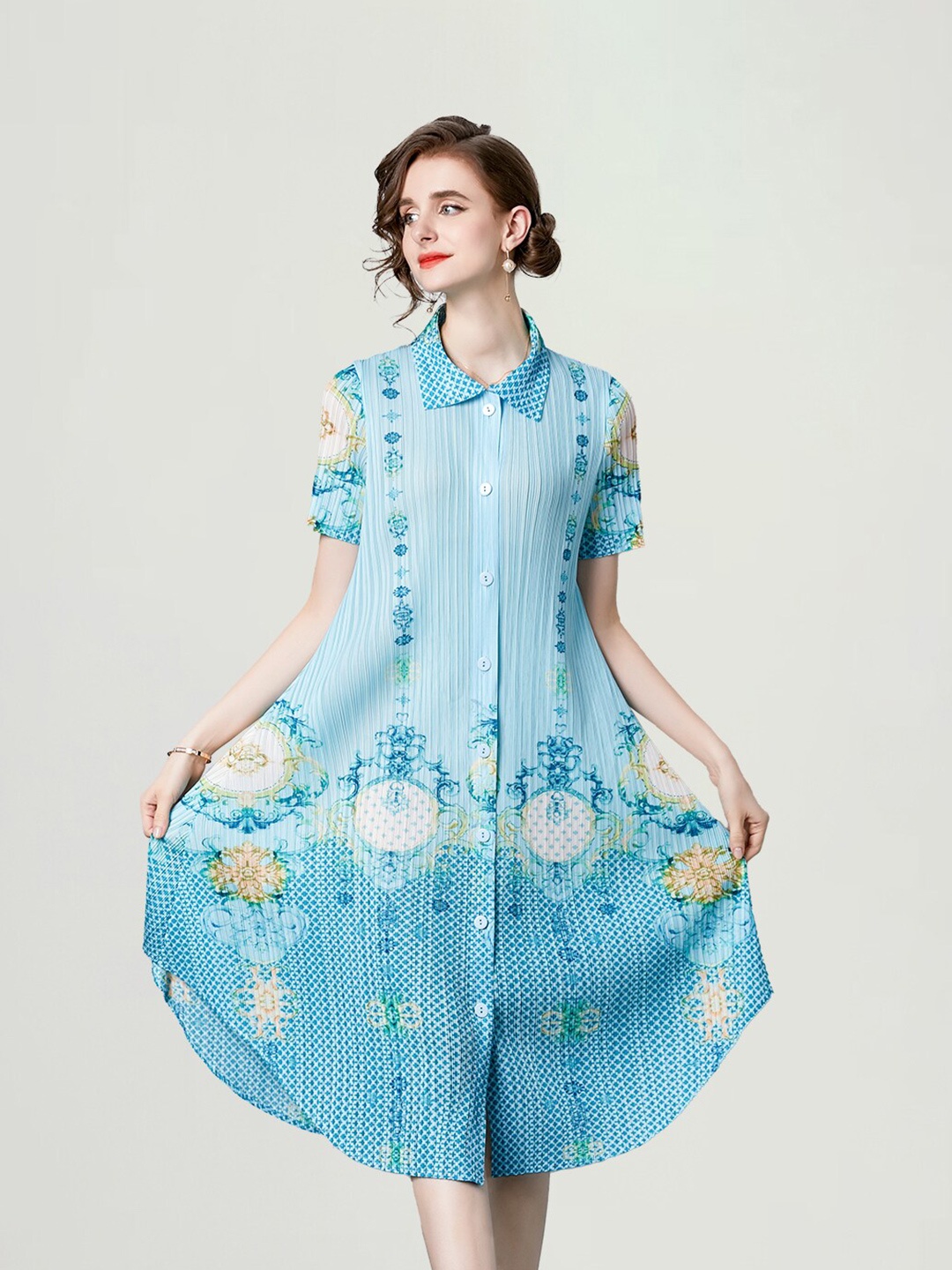 

JC Collection Floral Print Shirt Collar Shirt Dress, Blue