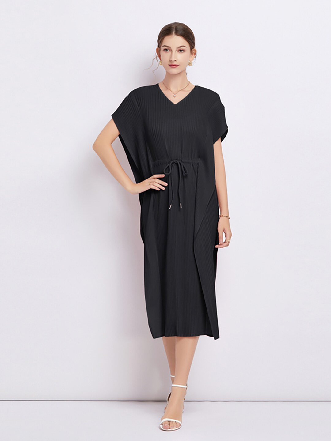 

JC Collection V-Neck Kaftan Midi Dress, Black